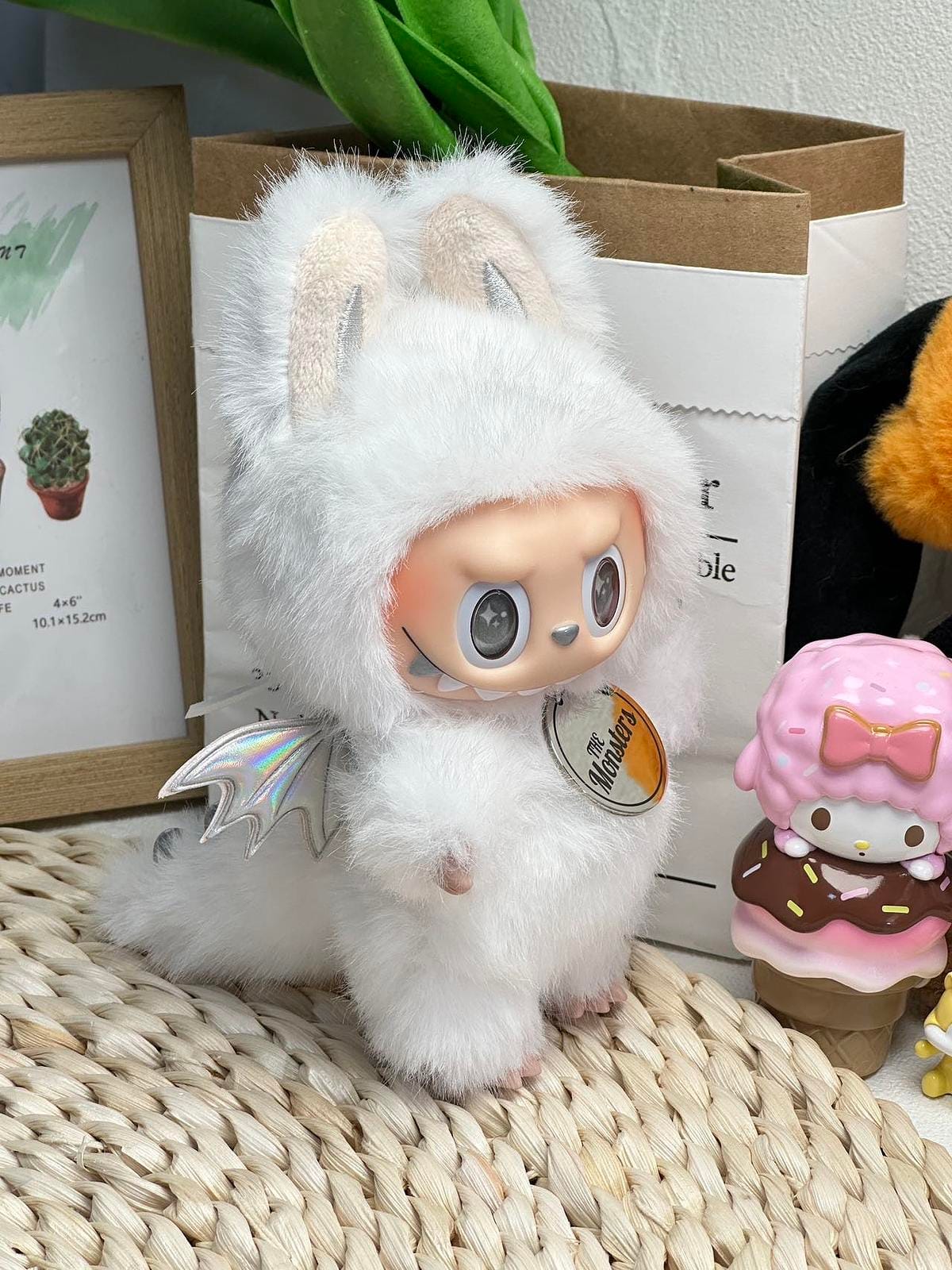 HANDMADE Angel - Inspired labubu – Handmade White Plush Doll with Silver Wings