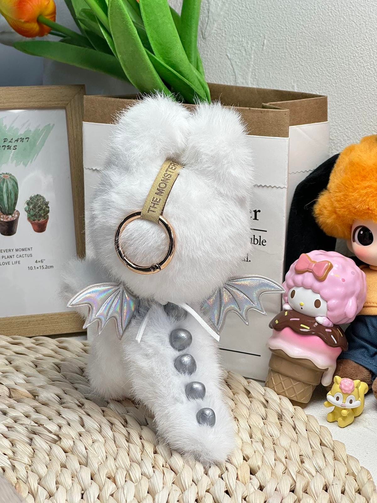 HANDMADE Angel - Inspired labubu – Handmade White Plush Doll with Silver Wings