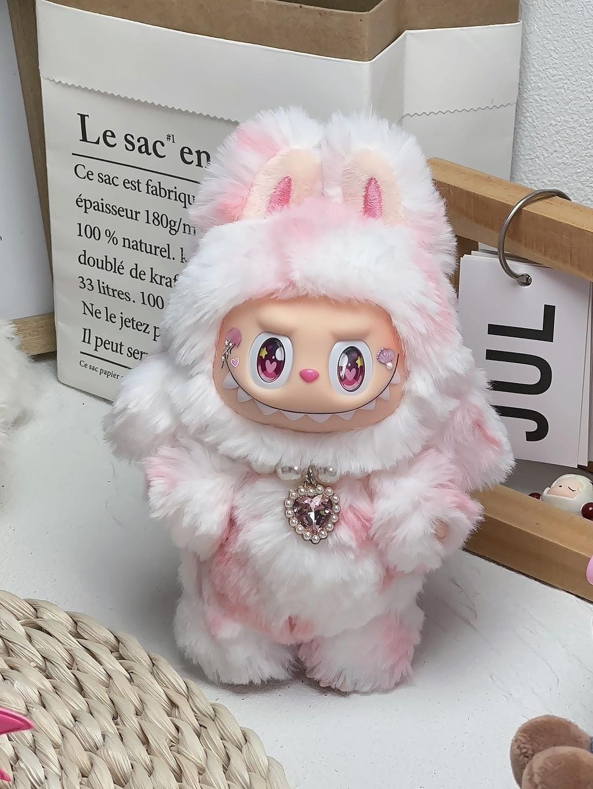 HANDMADE Pink & White Long - Tail Labubu – Handmade Plush Doll