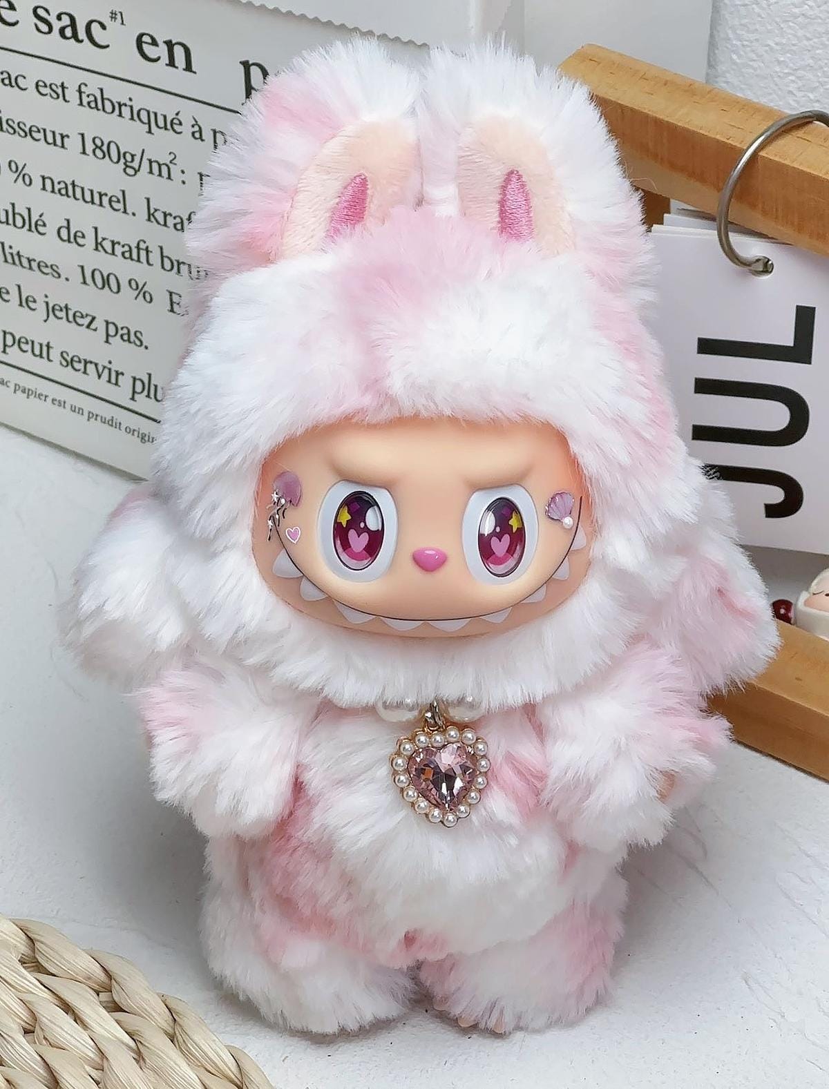 HANDMADE Pink & White Long - Tail Labubu – Handmade Plush Doll