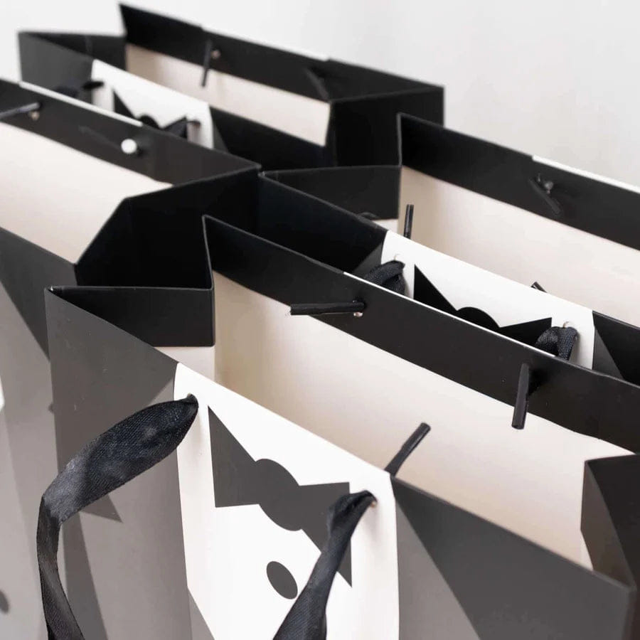 WHITE* 12 Pack White Black Tuxedo Paper Party Favor Goodie Bags With Satin Handles, Reusable Wedding Gift Tote Bags - 8"x9"