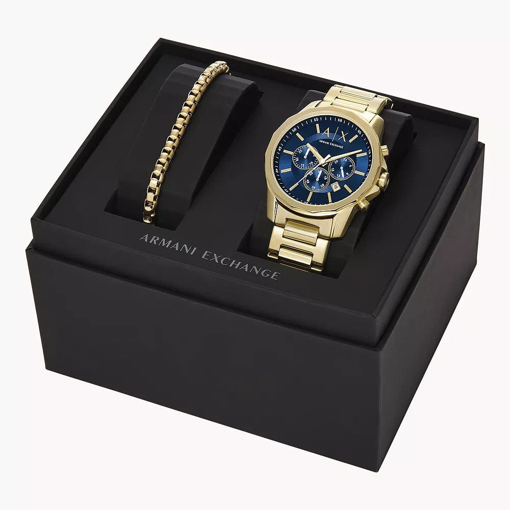 Armani Exchange Chronograph Gold - Tone Stainless Steel Watch And Bracelet Set