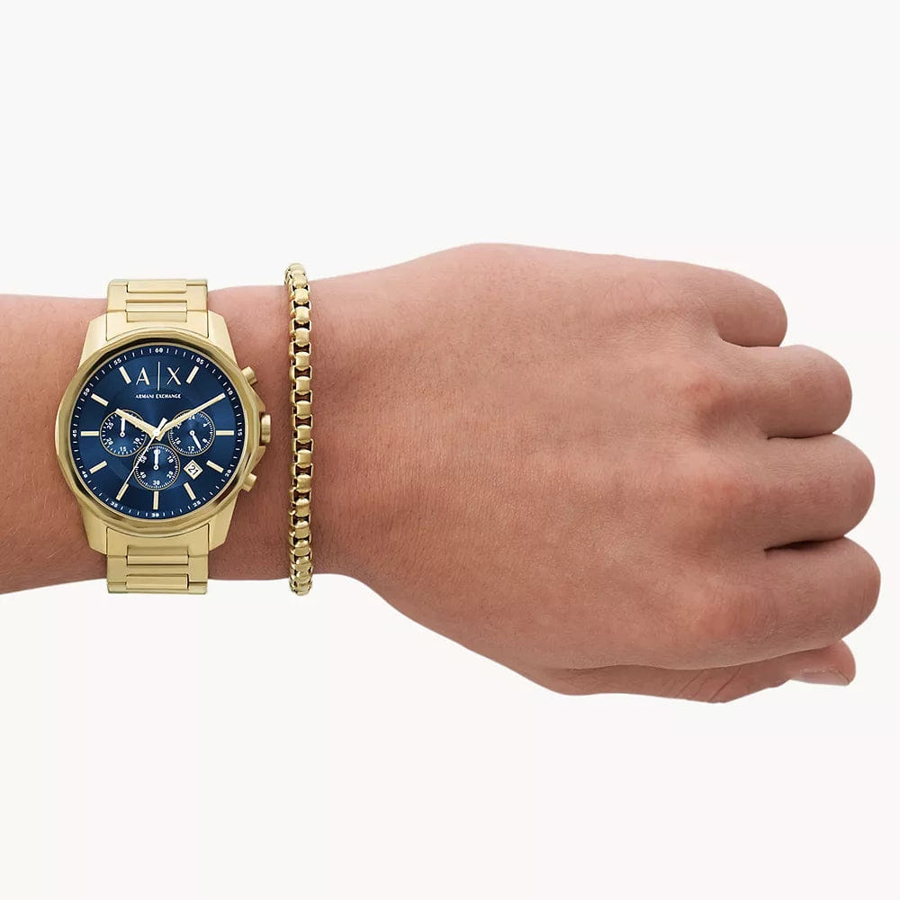 Armani Exchange Chronograph Gold - Tone Stainless Steel Watch And Bracelet Set