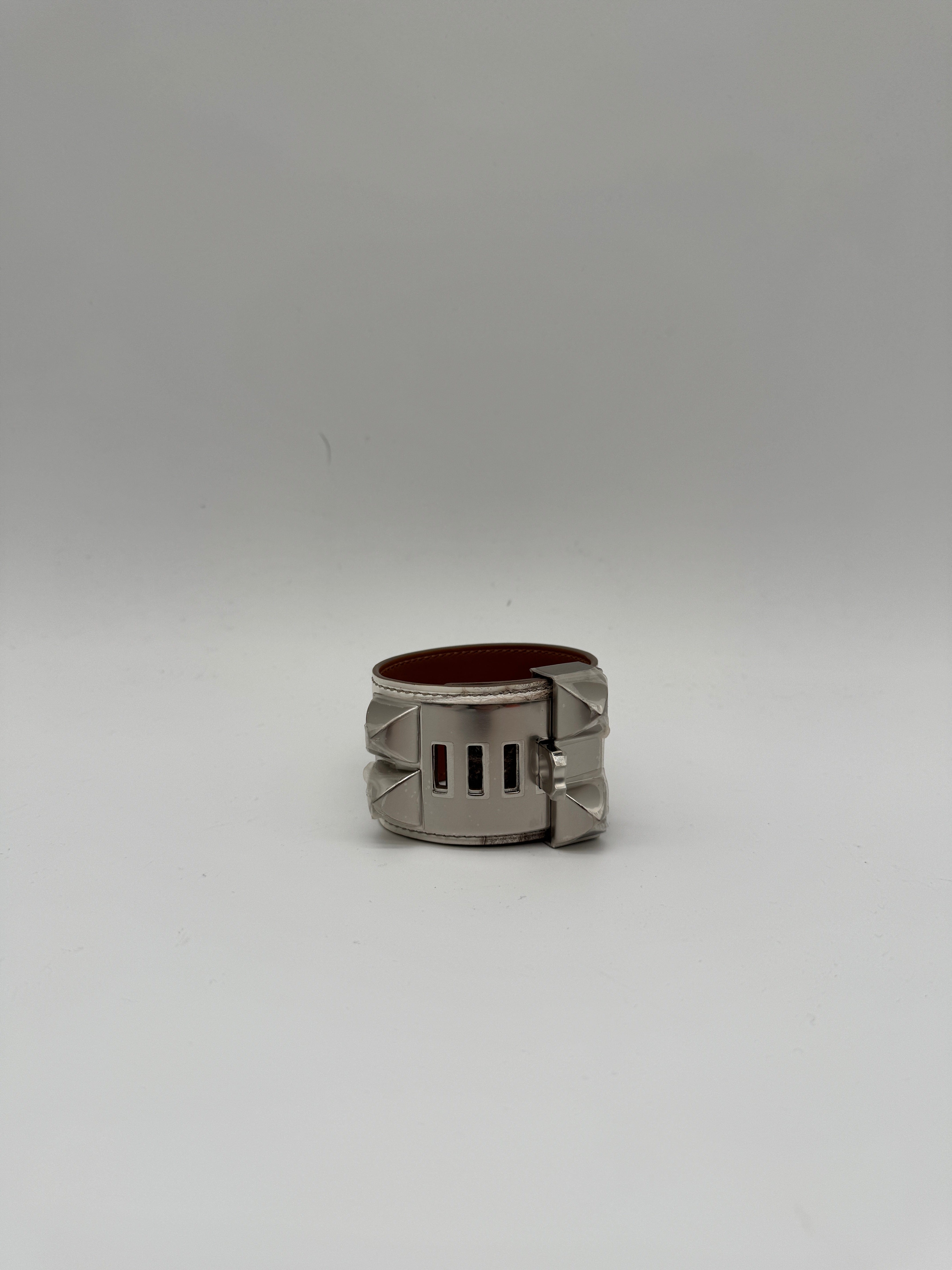Hermès Collier de Chien Bracelet Himalaya Crocodile Blanc Palladium Hardware