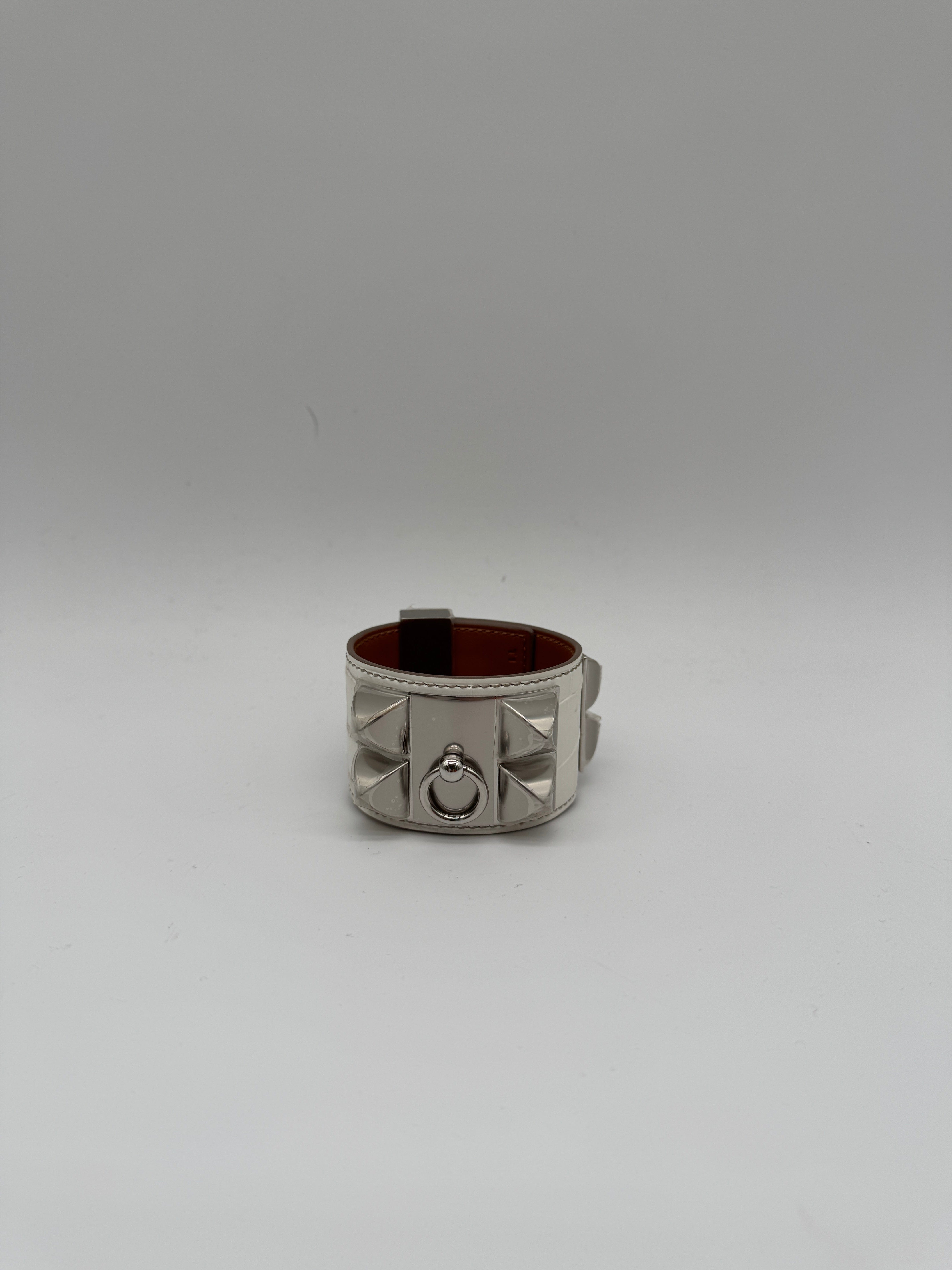 Hermès Collier de Chien Bracelet Himalaya Crocodile Blanc Palladium Hardware