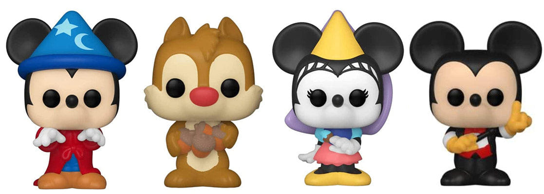 Funko Out - Of - Box Bitty Pop! Sorcerer Mickey, Dale, Princess Minnie & Conductor Mickey Series 3 4 - Pack w/ Shelf