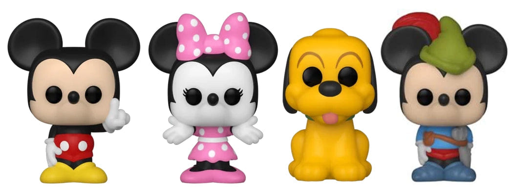 Funko Out - Of - Box Bitty Pop! Mickey Mouse, Minnie Mouse, Pluto & Brave Little Tailor Series 1 4 - Pack w/ Shelf