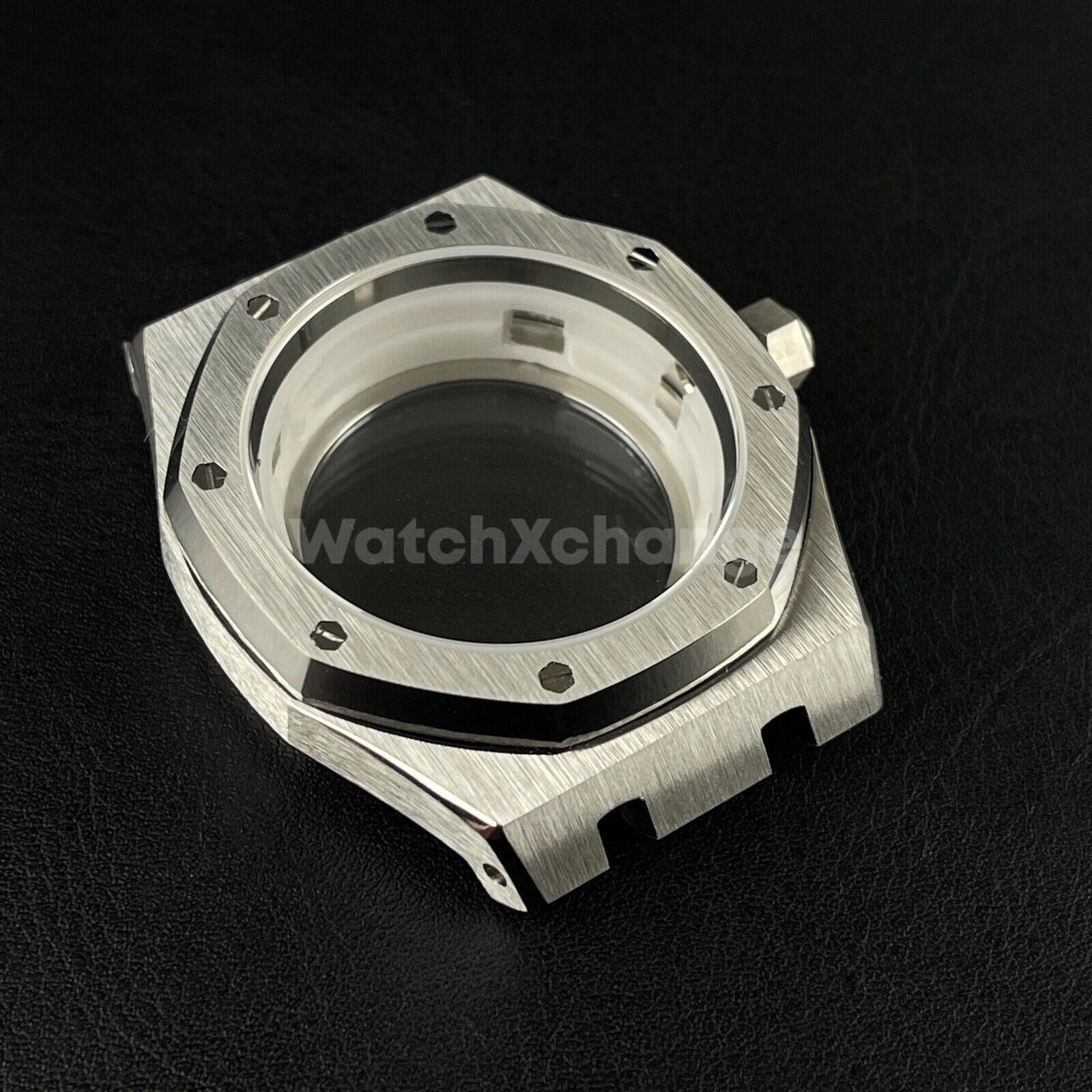 Transparent Stainless Steel Octagonal 42 mm Automatic Watch Case Bracelet Transparent Back
