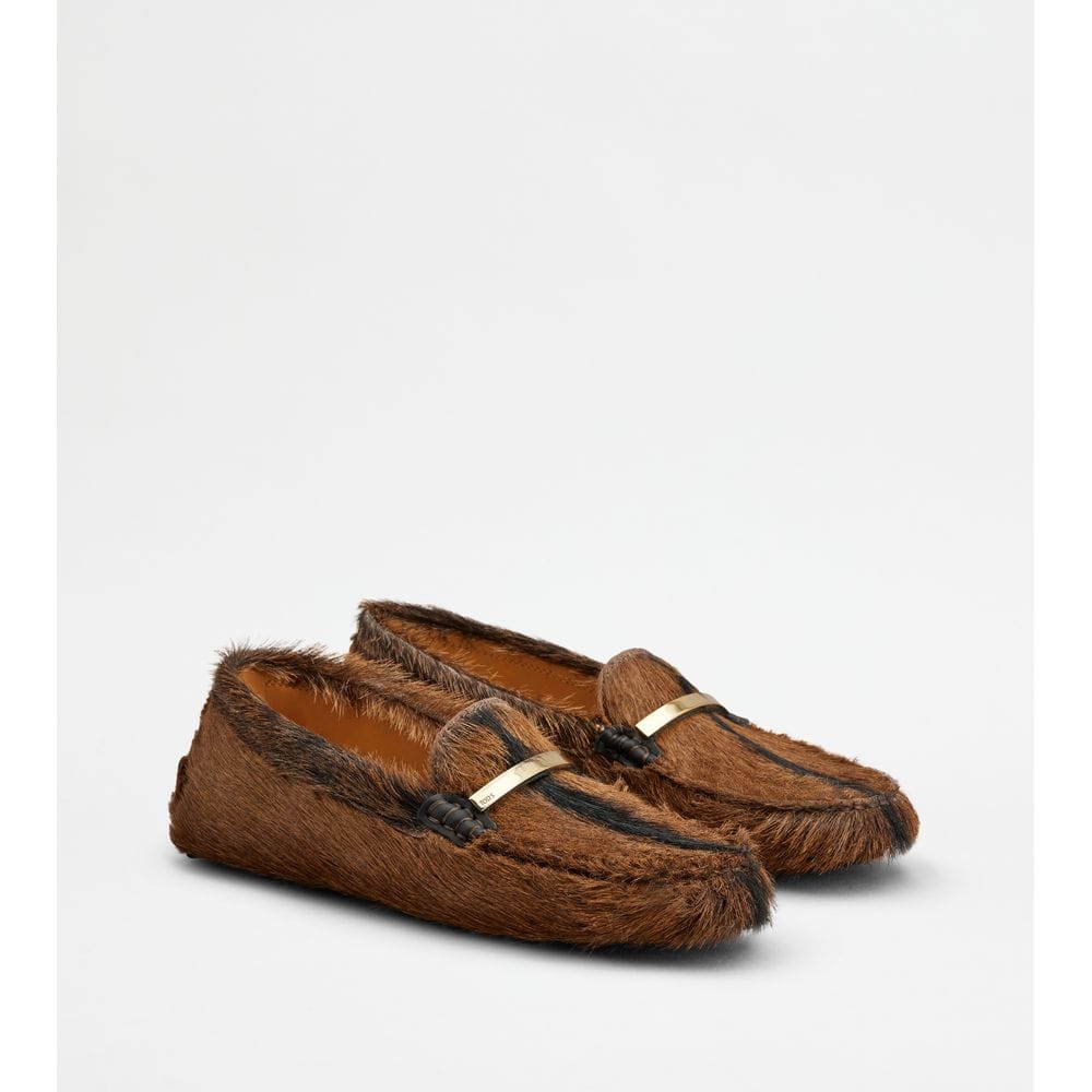 Tod's Tods Gommino Loafers In Fur Brown Black Womens