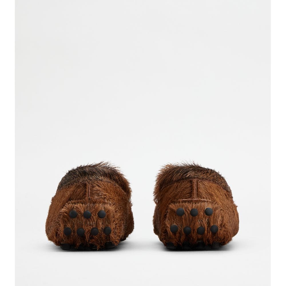 Tod's Tods Gommino Loafers In Fur Brown Black Womens