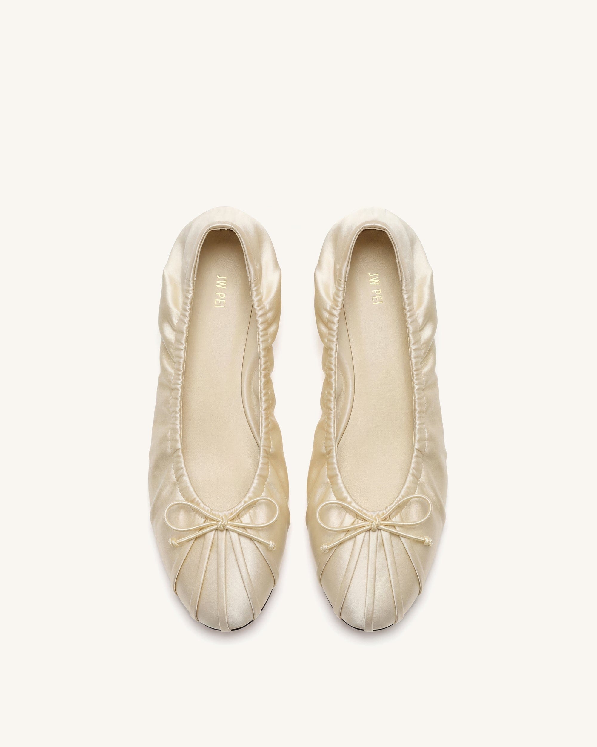 Jw Pei Solenne Ruched Drawstring Satin Ballet Flats Beige