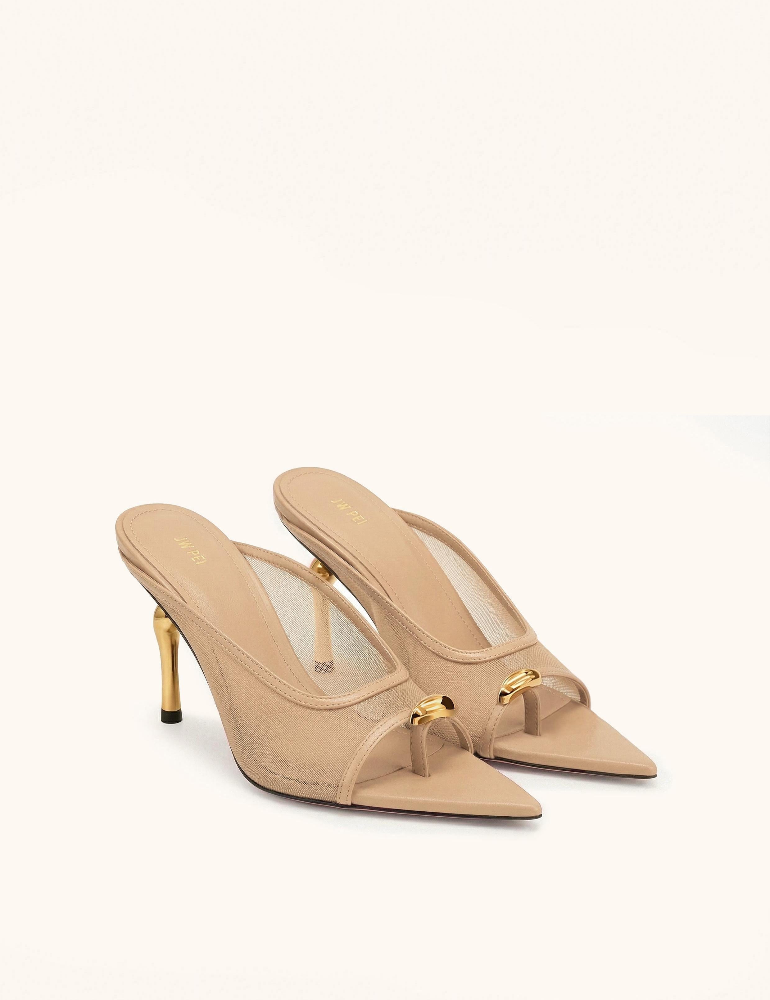 Jw Pei Noemi Pointed Toe Mesh Mule Heels Khaki