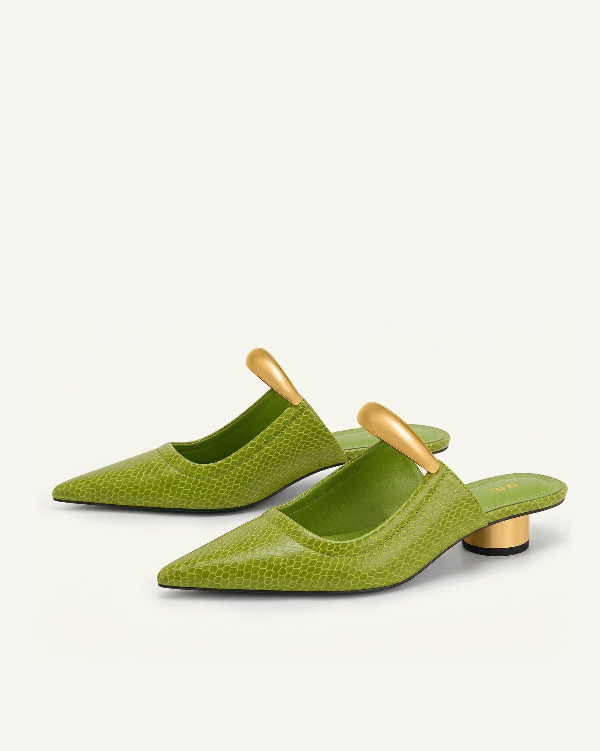 Jw Pei Helena Pierced Snakeskin Mules Green