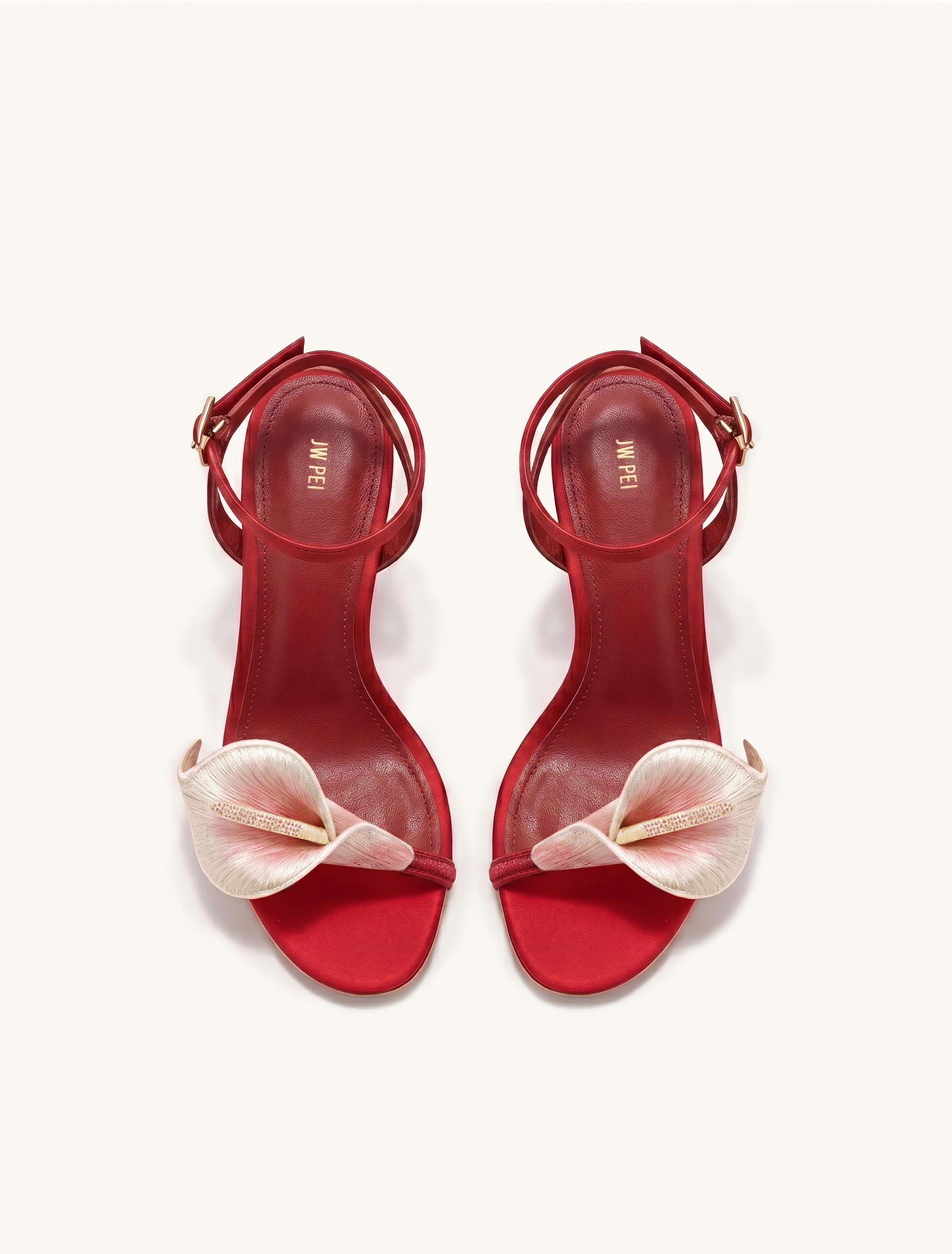 Jw Pei Alivia Calla Lily Gold Metal Heel Sandals Red
