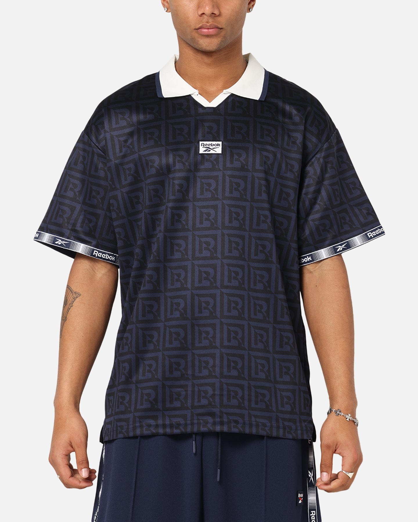Reebok Monogram Football Polo T - Shirt Navy