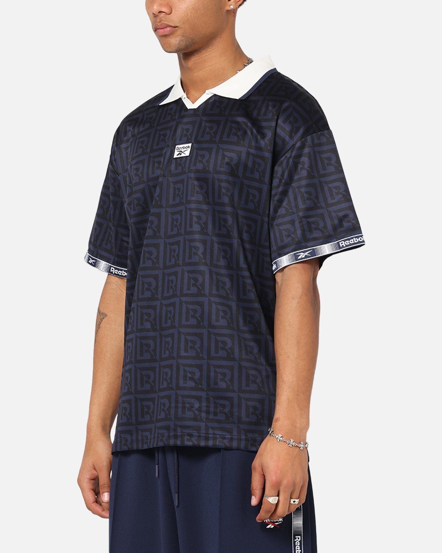 Reebok Monogram Football Polo T - Shirt Navy