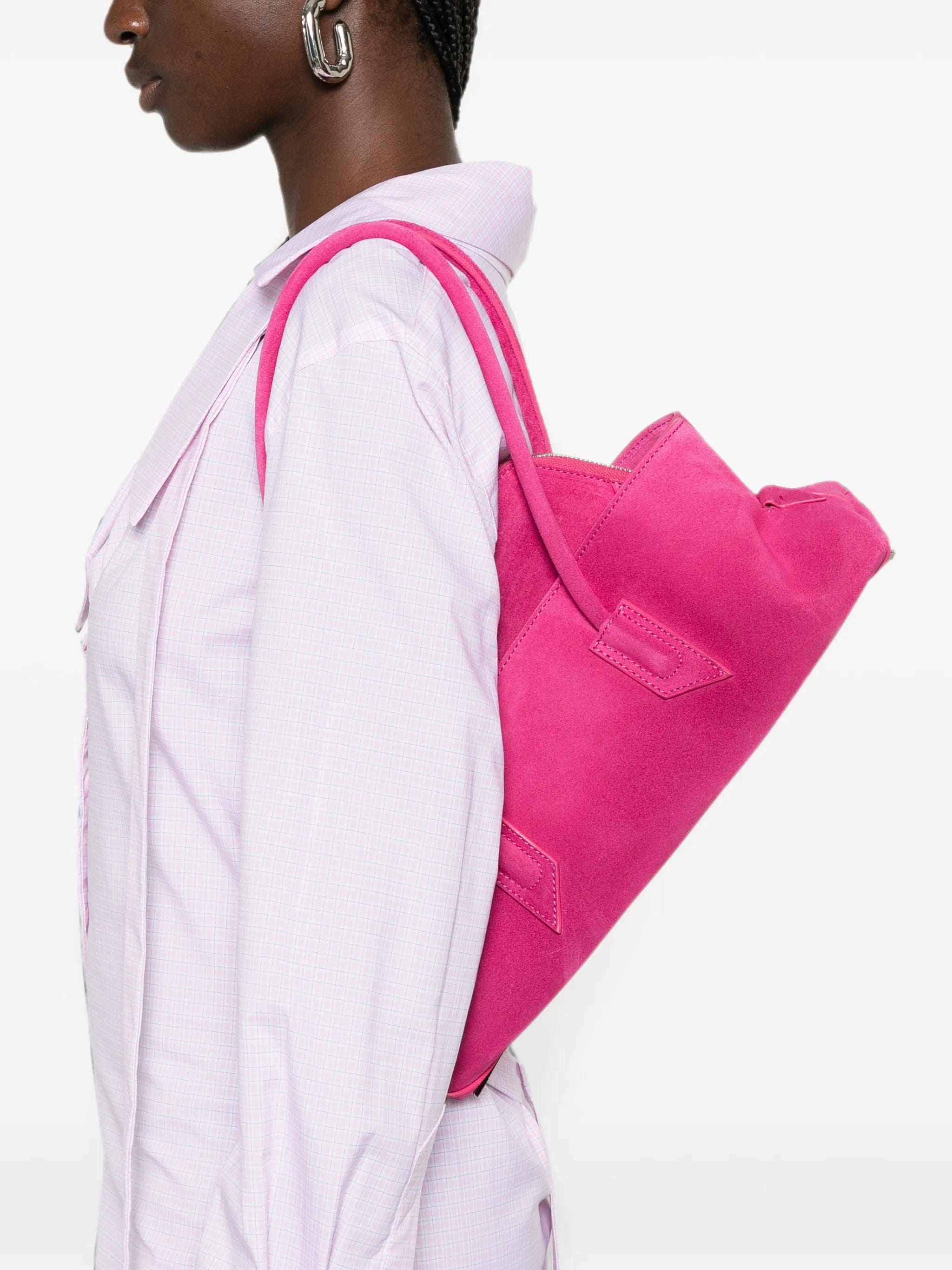 The Attico small La Passeggiata brushed suede shoulder bag