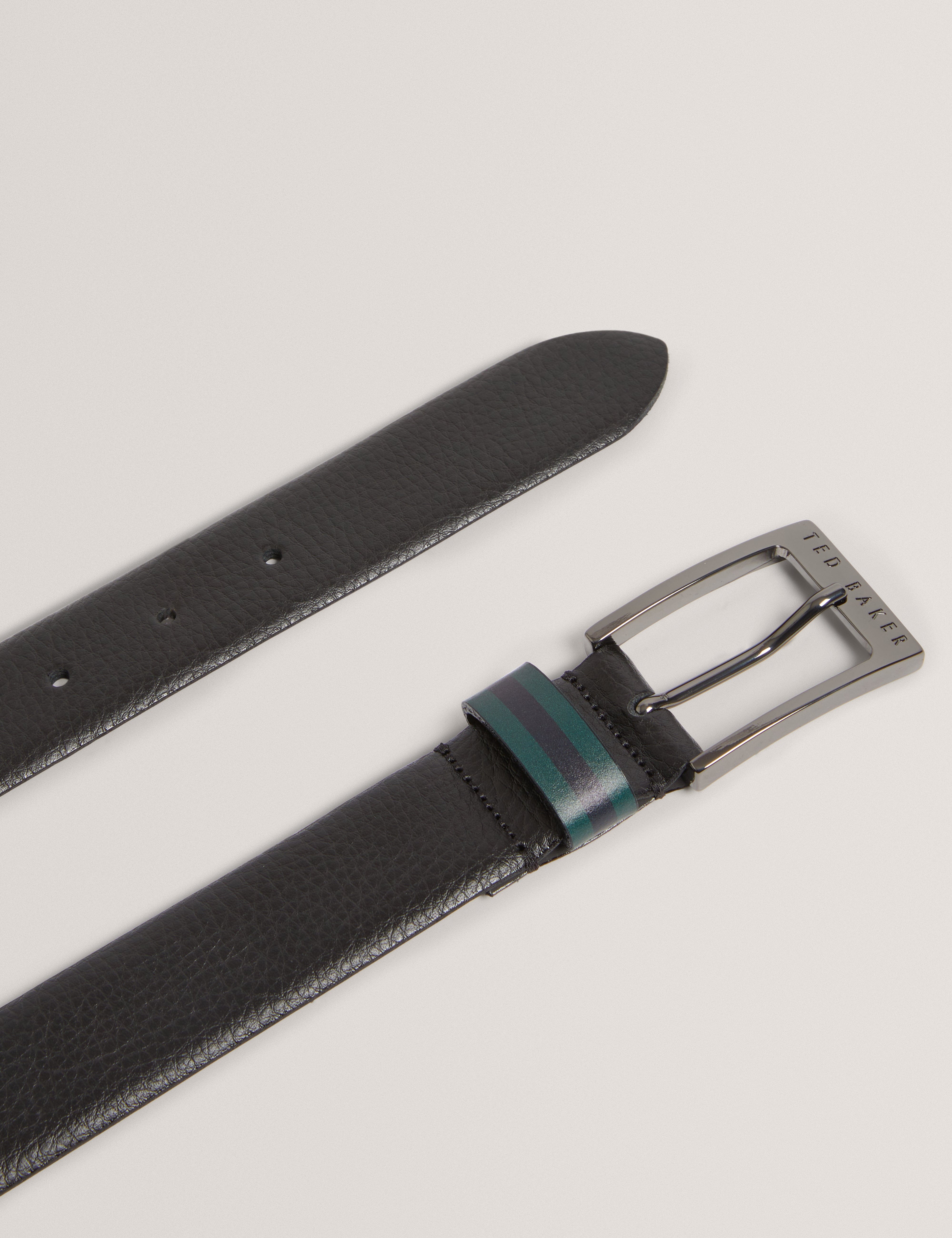 Ted Baker Kendon Stripe Leather Belt Black
