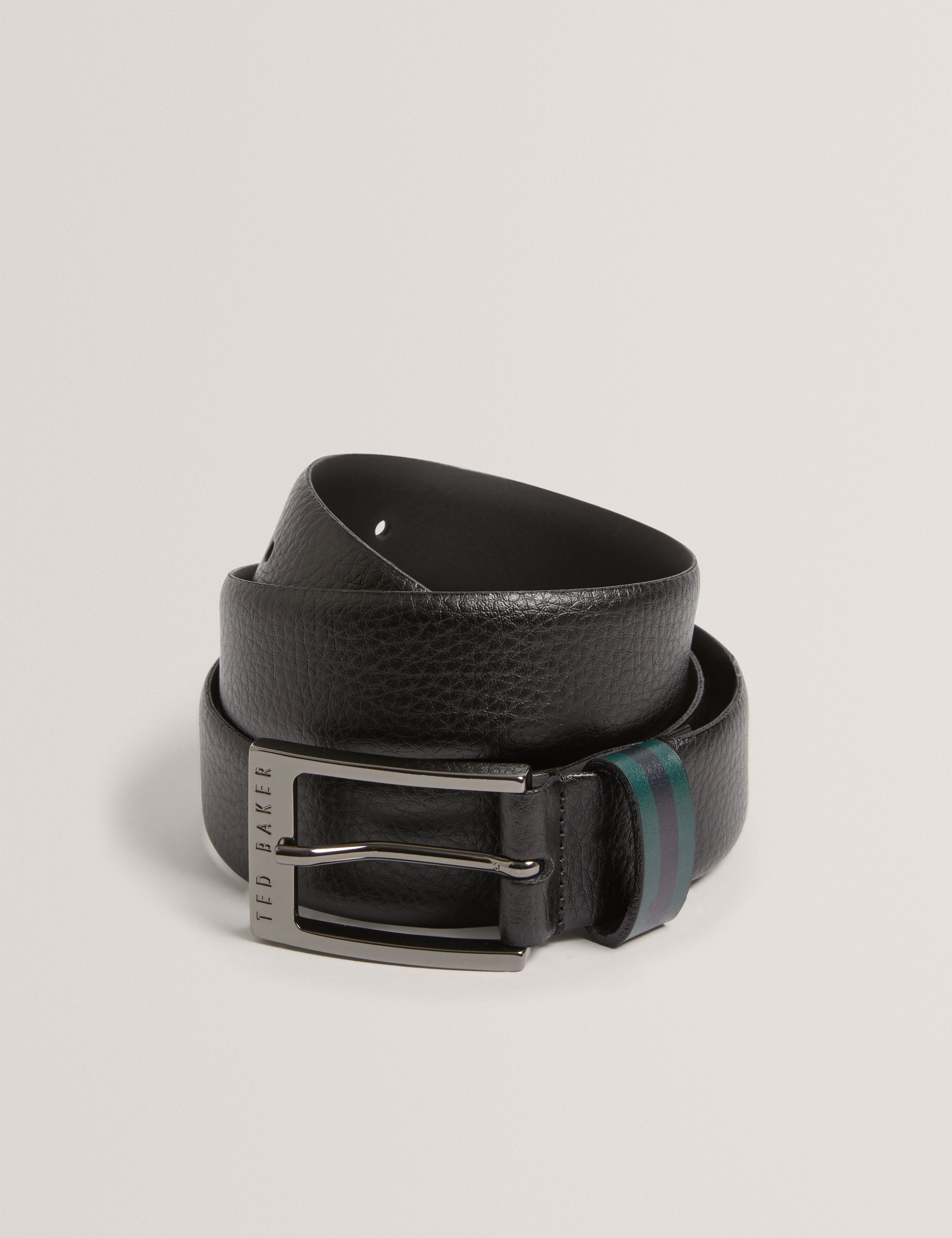 Ted Baker Kendon Stripe Leather Belt Black