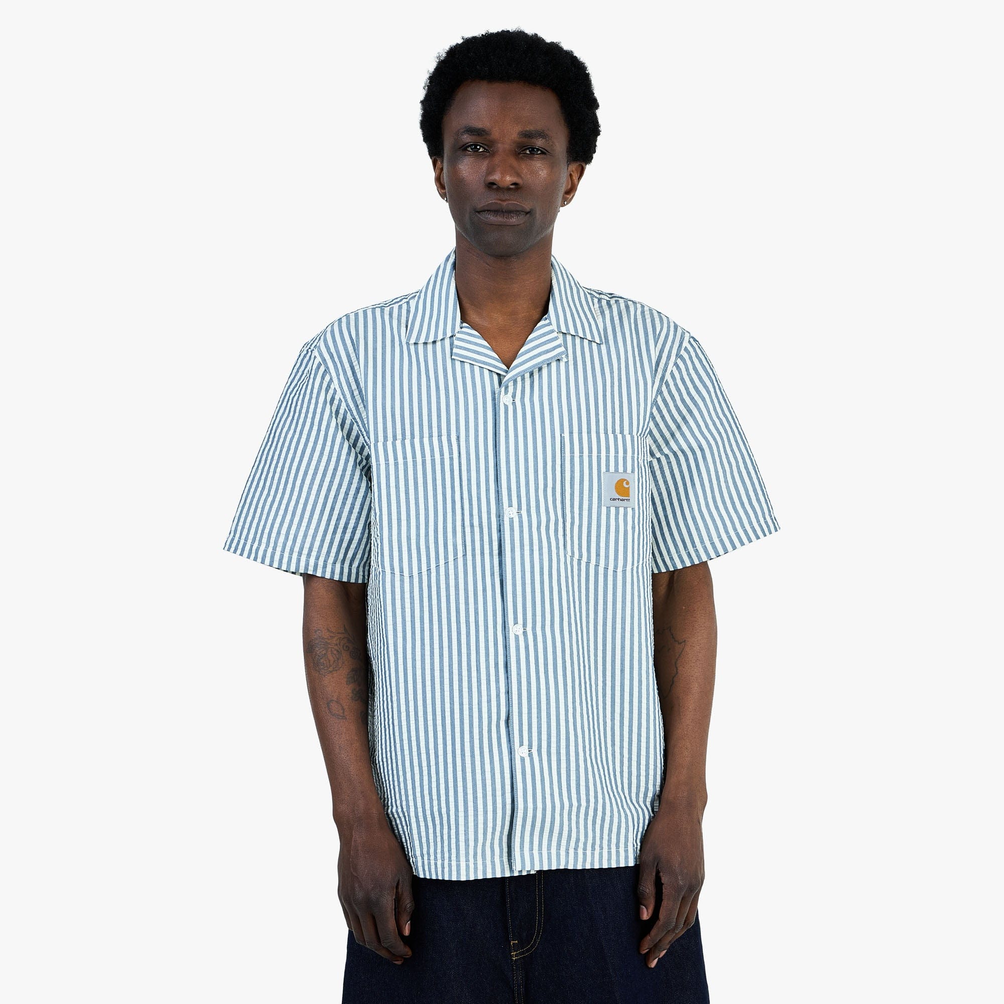 Carhartt WIP Leavel Shirt Leavel Stripe / Blue River - Wax