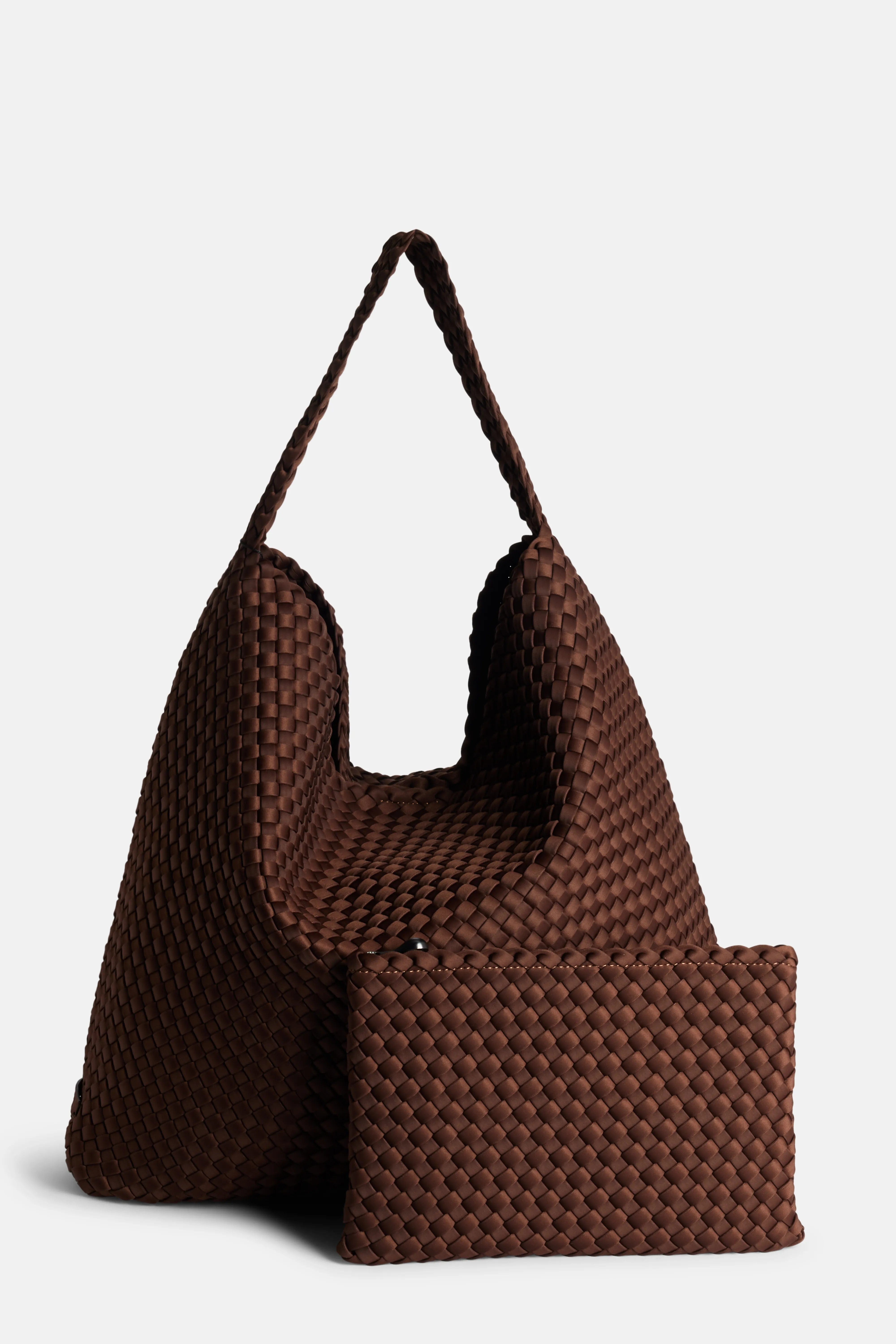 Naghedi Nomad Woven Large Hobo Shoulder Bag in Brown With Pouch