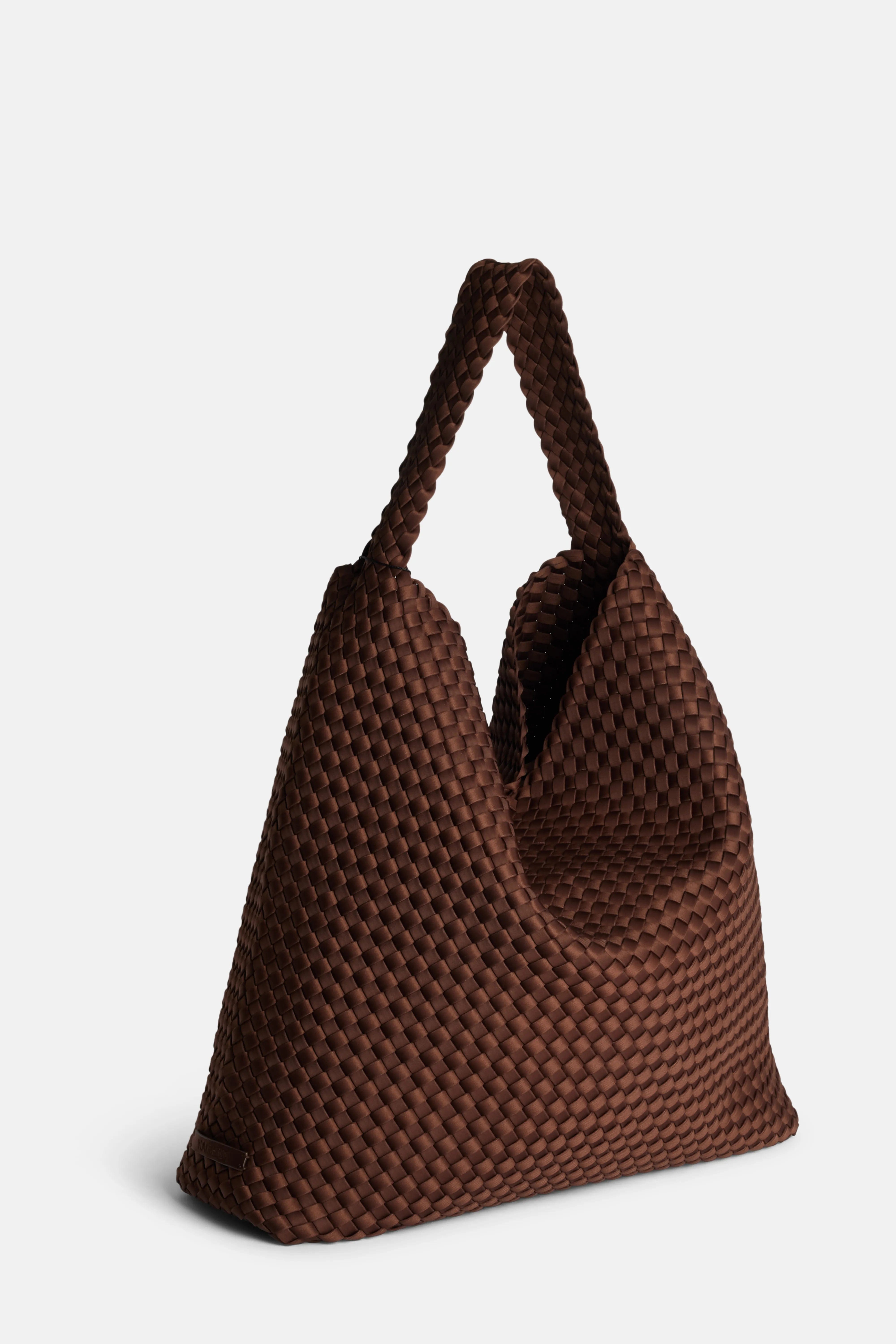 Naghedi Nomad Woven Large Hobo Shoulder Bag in Brown With Pouch