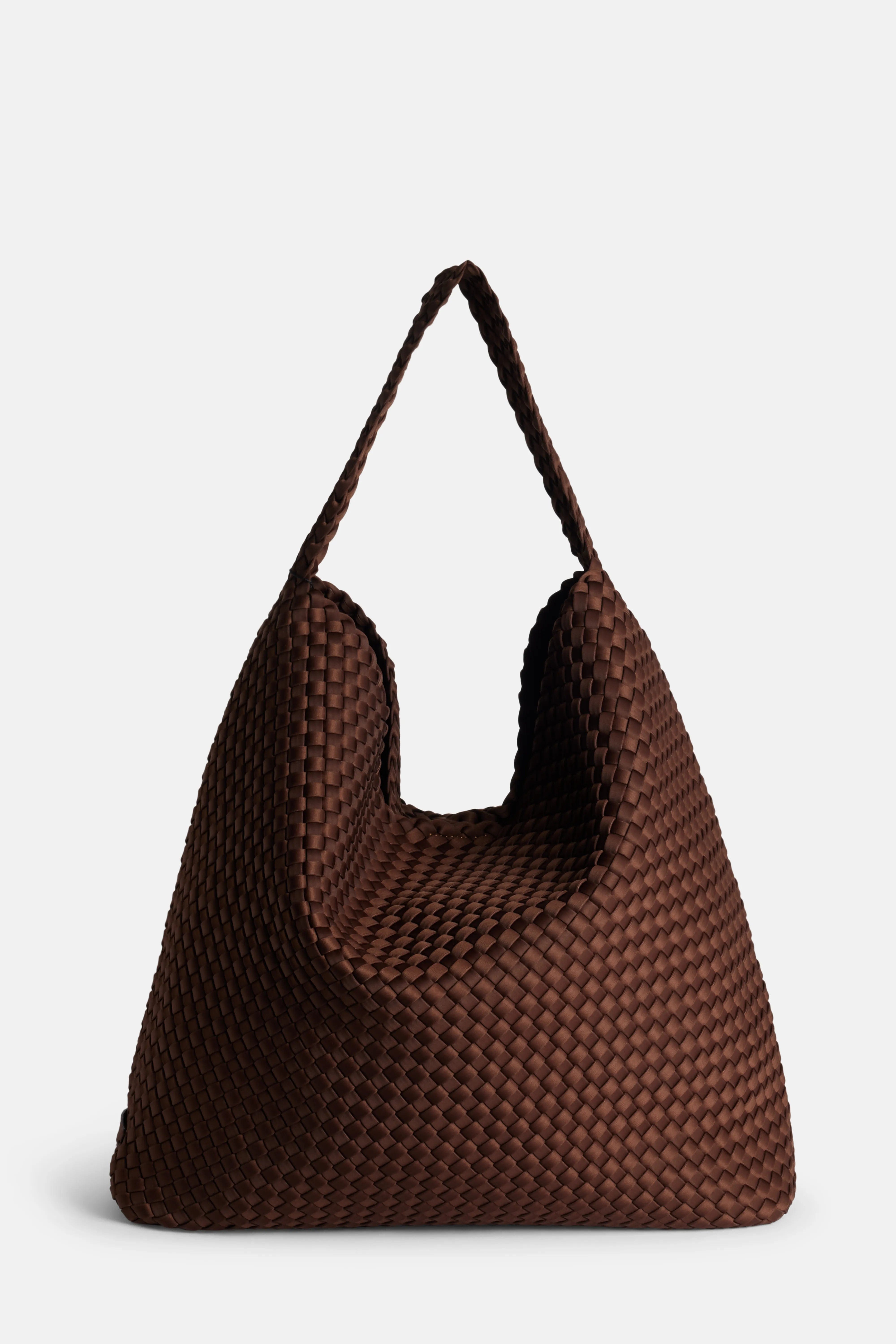 Naghedi Nomad Woven Large Hobo Shoulder Bag in Brown With Pouch