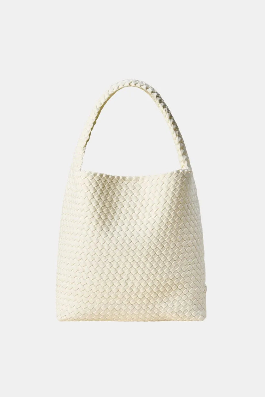 Naghedi Nomad Woven Medium Hobo Shoulder Bag in White With Pouch