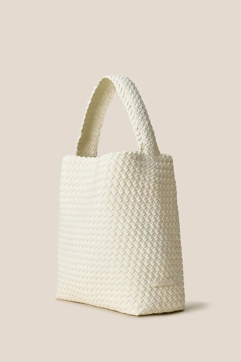 Naghedi Nomad Woven Medium Hobo Shoulder Bag in White With Pouch