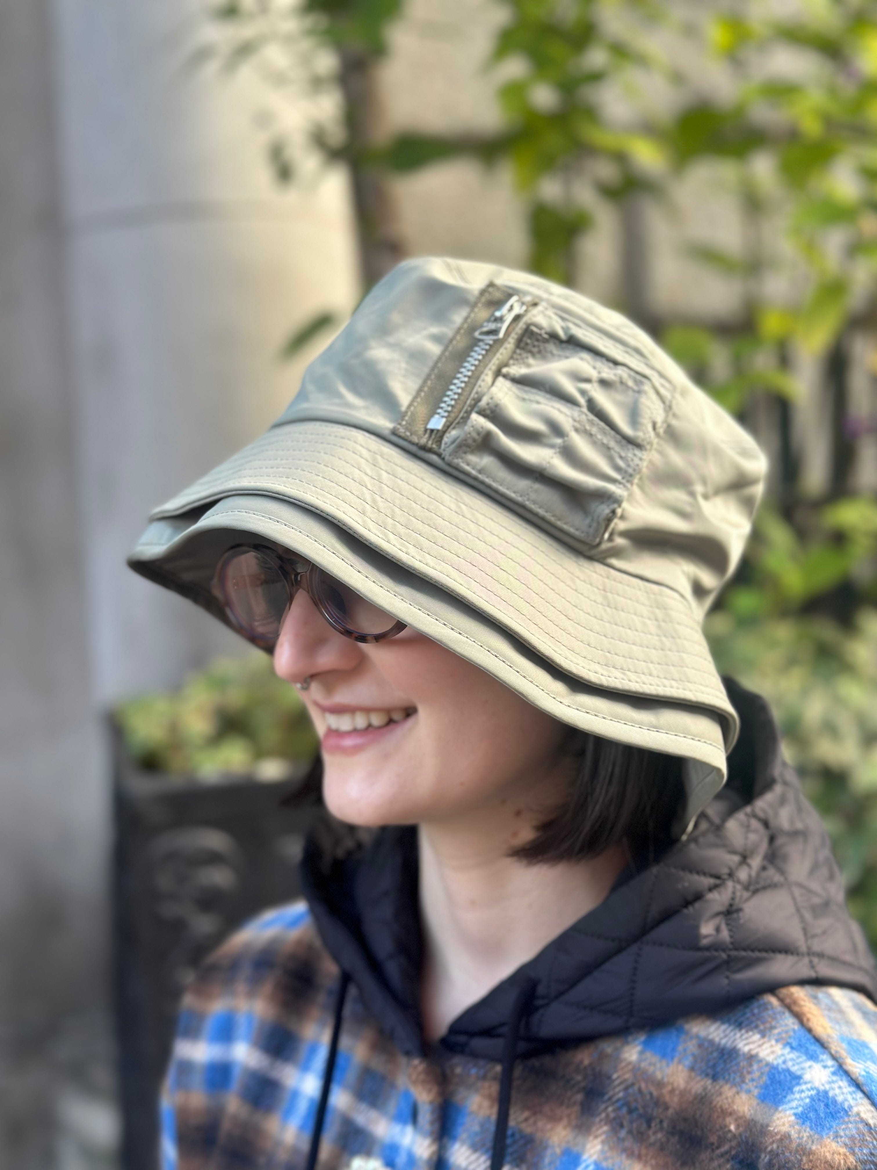 Sacai Green Nylon Bucket Hat - Size Large