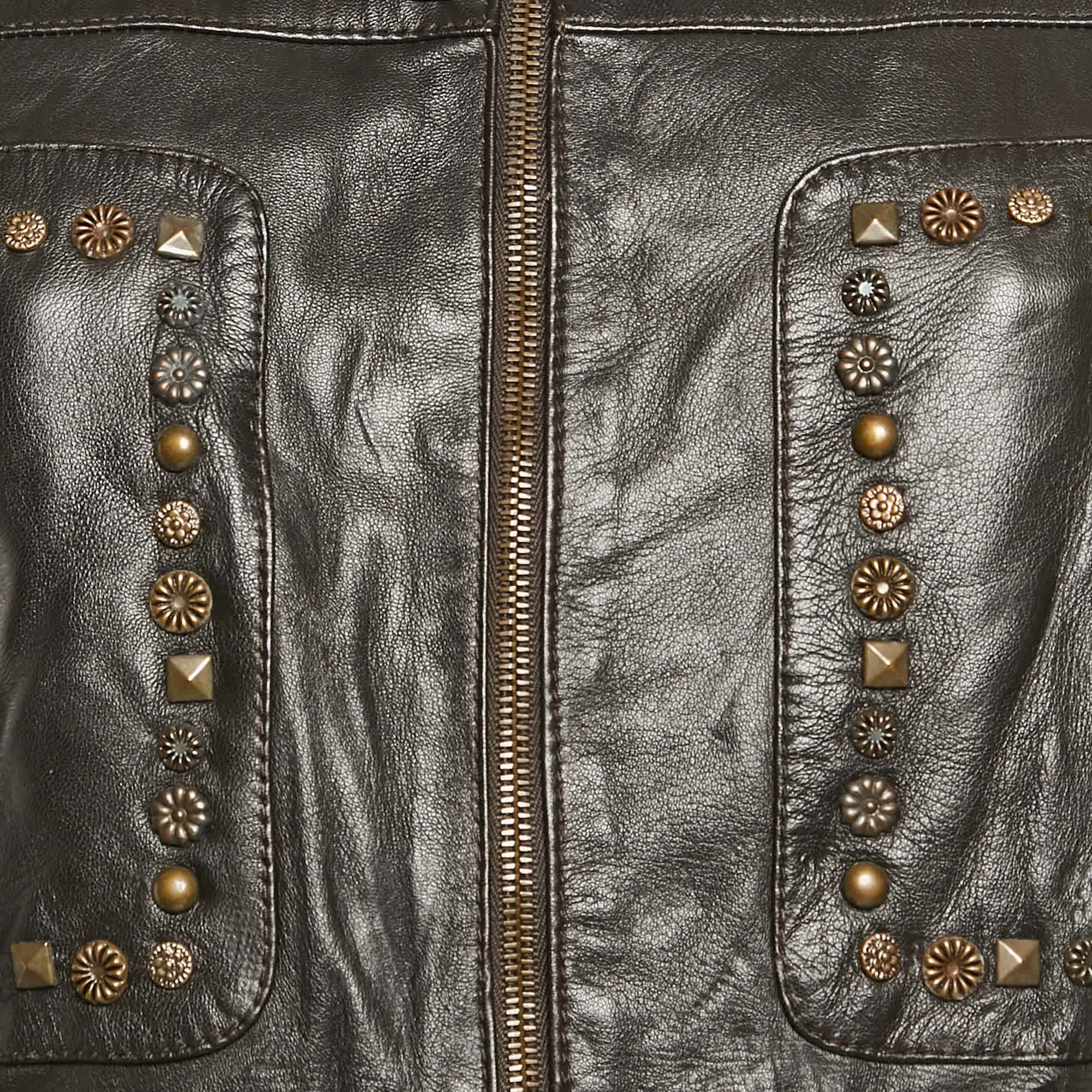 Moschino Cheap And Chic Vintage Brown Leather Studded Long Coat