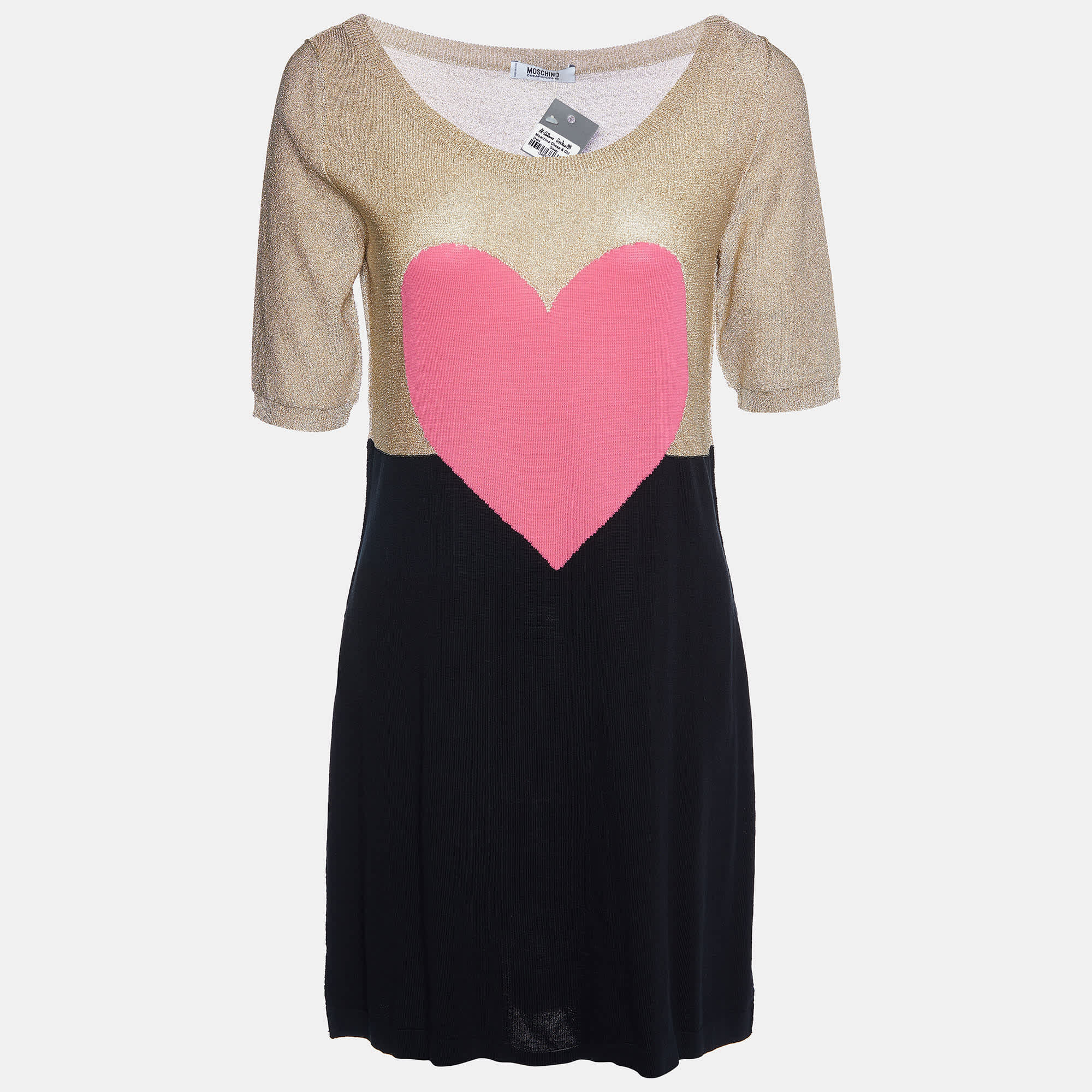 Moschino Cheap And Chic Multicolor Heart Lurex & Cotton Knit Mini Dress