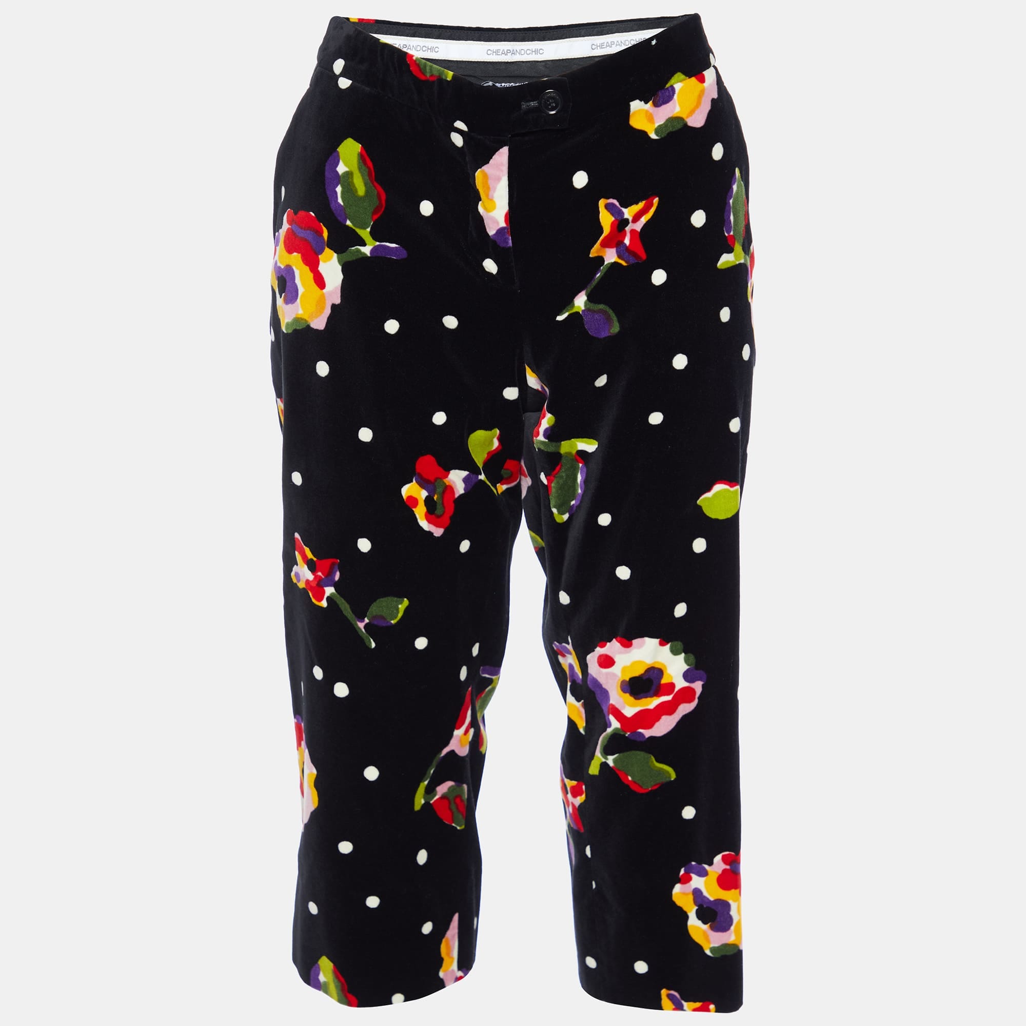 Moschino Cheap And Chic Black Printed Velvet Capri Pants