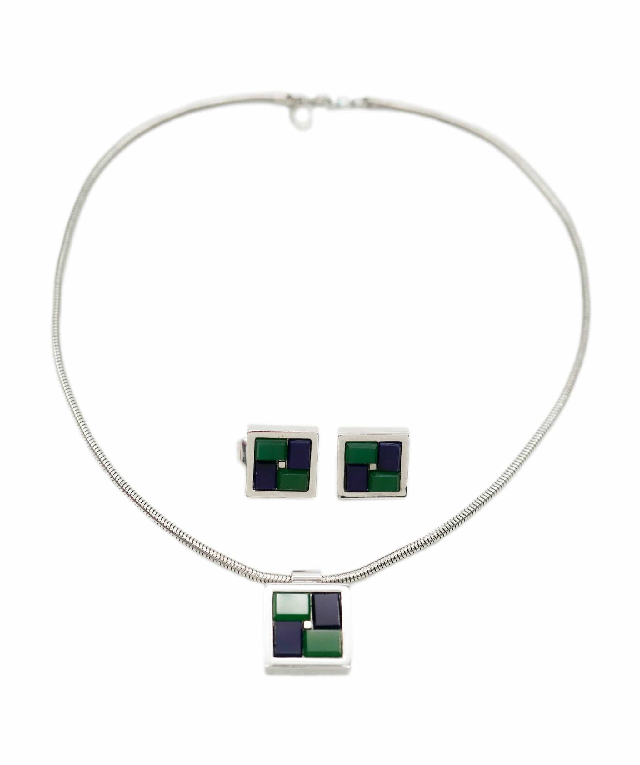 Givenchy blue & green silver earring and necklace set - AJC0832
