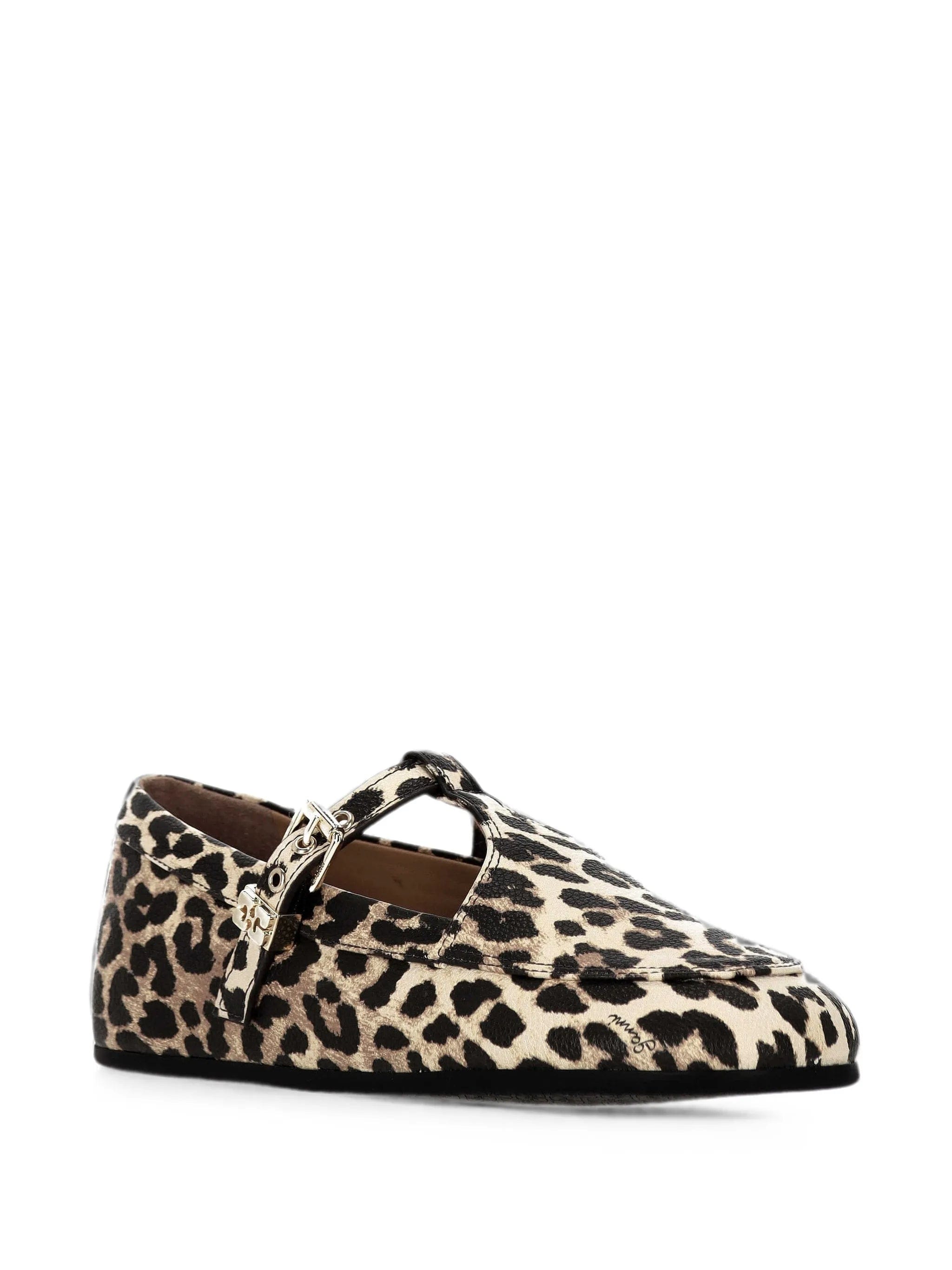 GANNI leopard - print buckle - fastening ballet flats