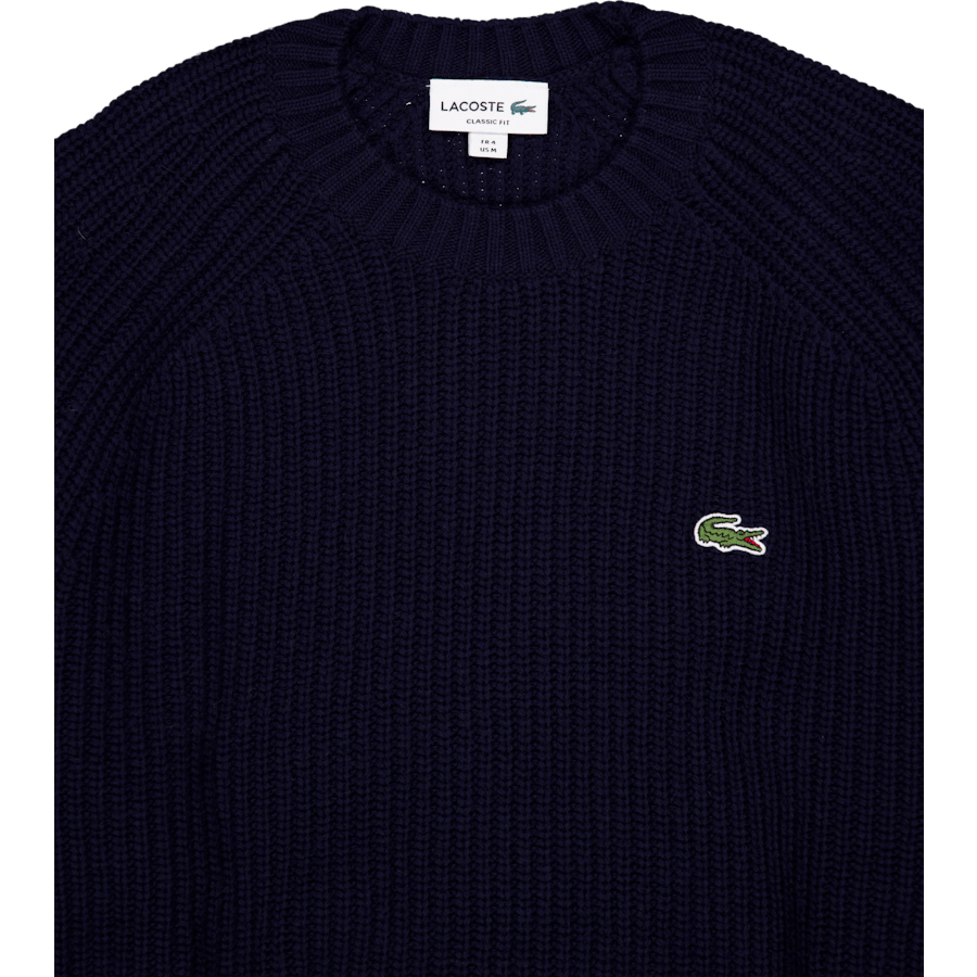 Lacoste Thick Carded Wool Crew Neck Sw Navy Blue