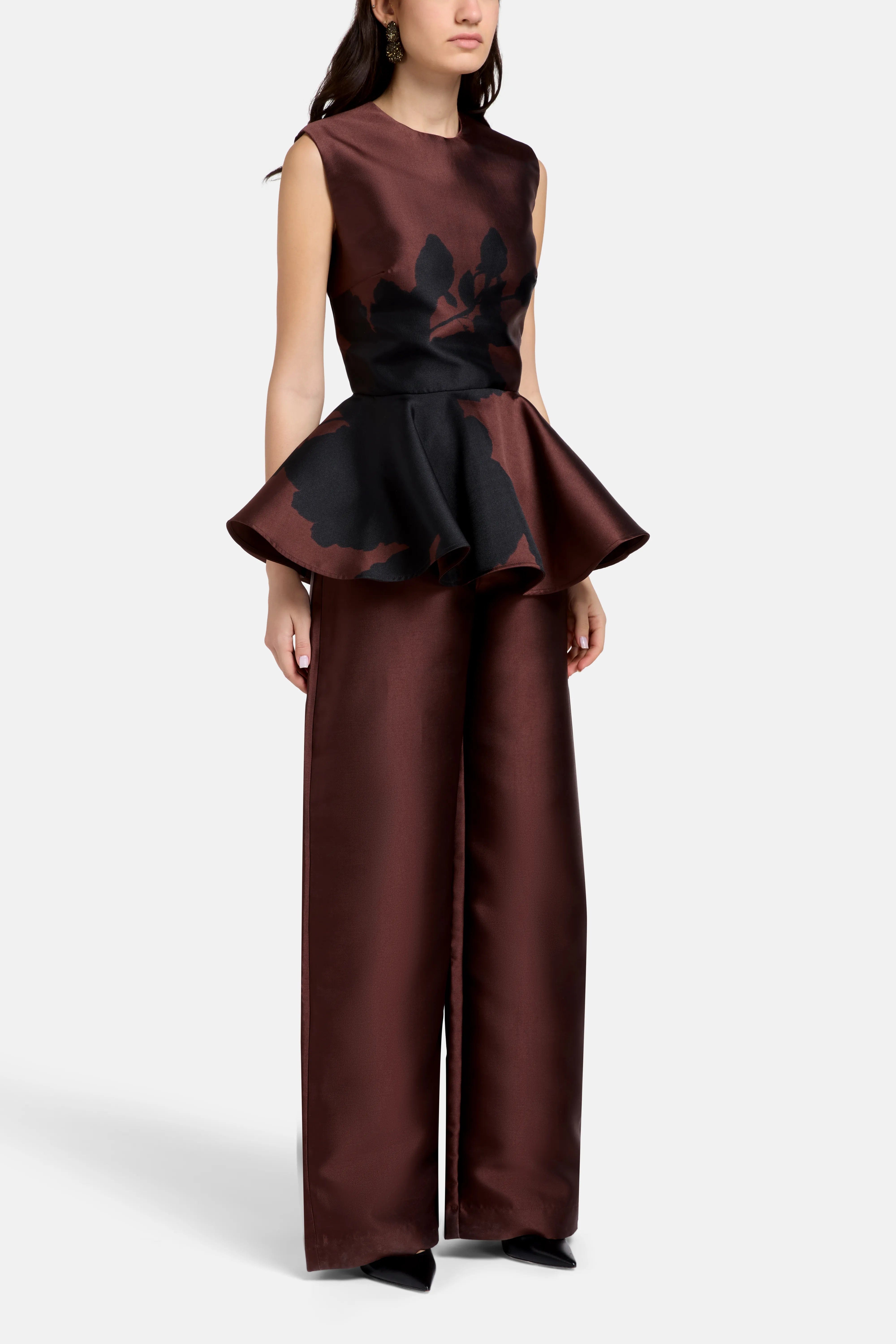 Marques Almeida Sleeveless Satin Peplum Top in Brown
