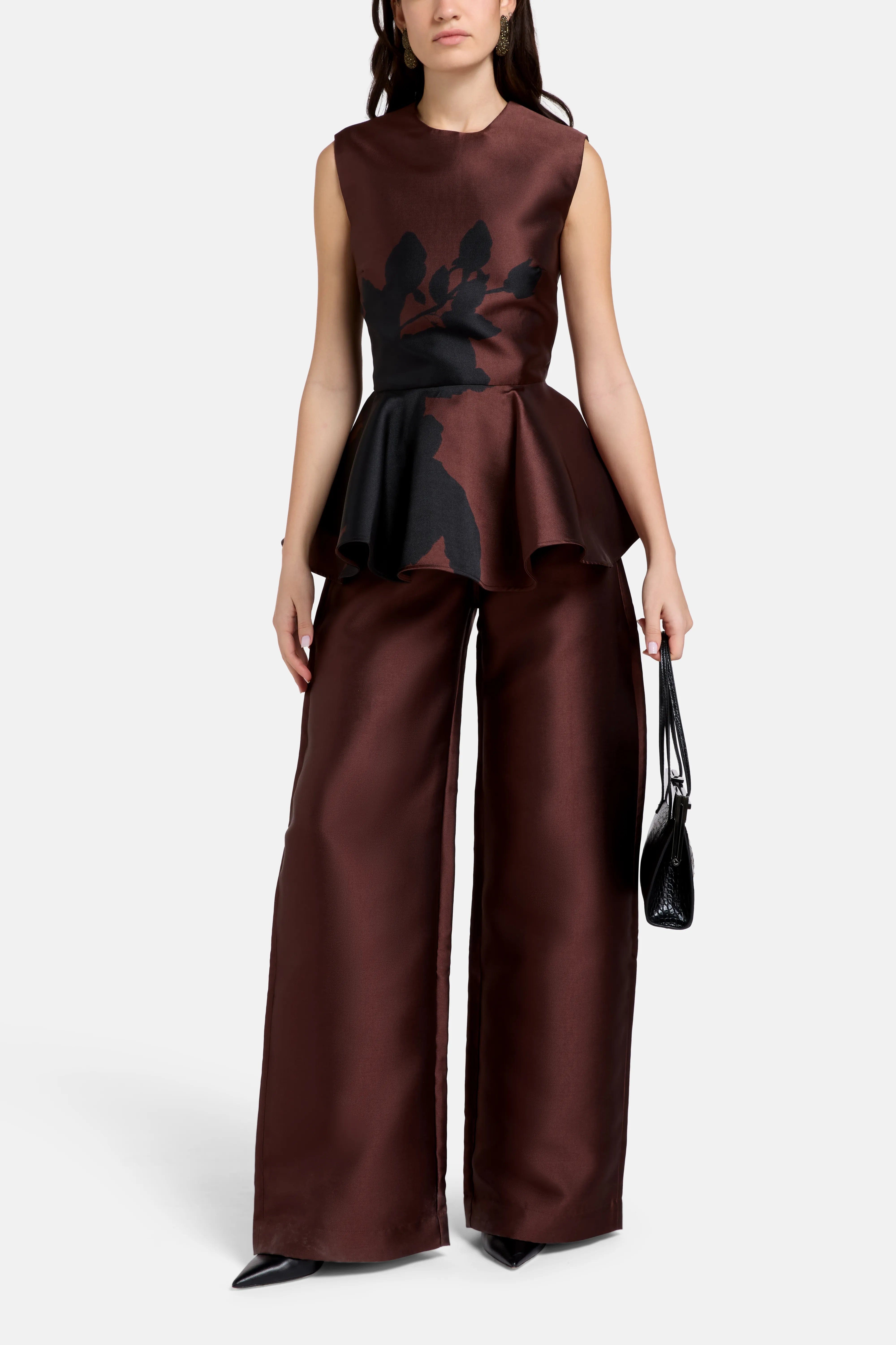 Marques Almeida Sleeveless Satin Peplum Top in Brown