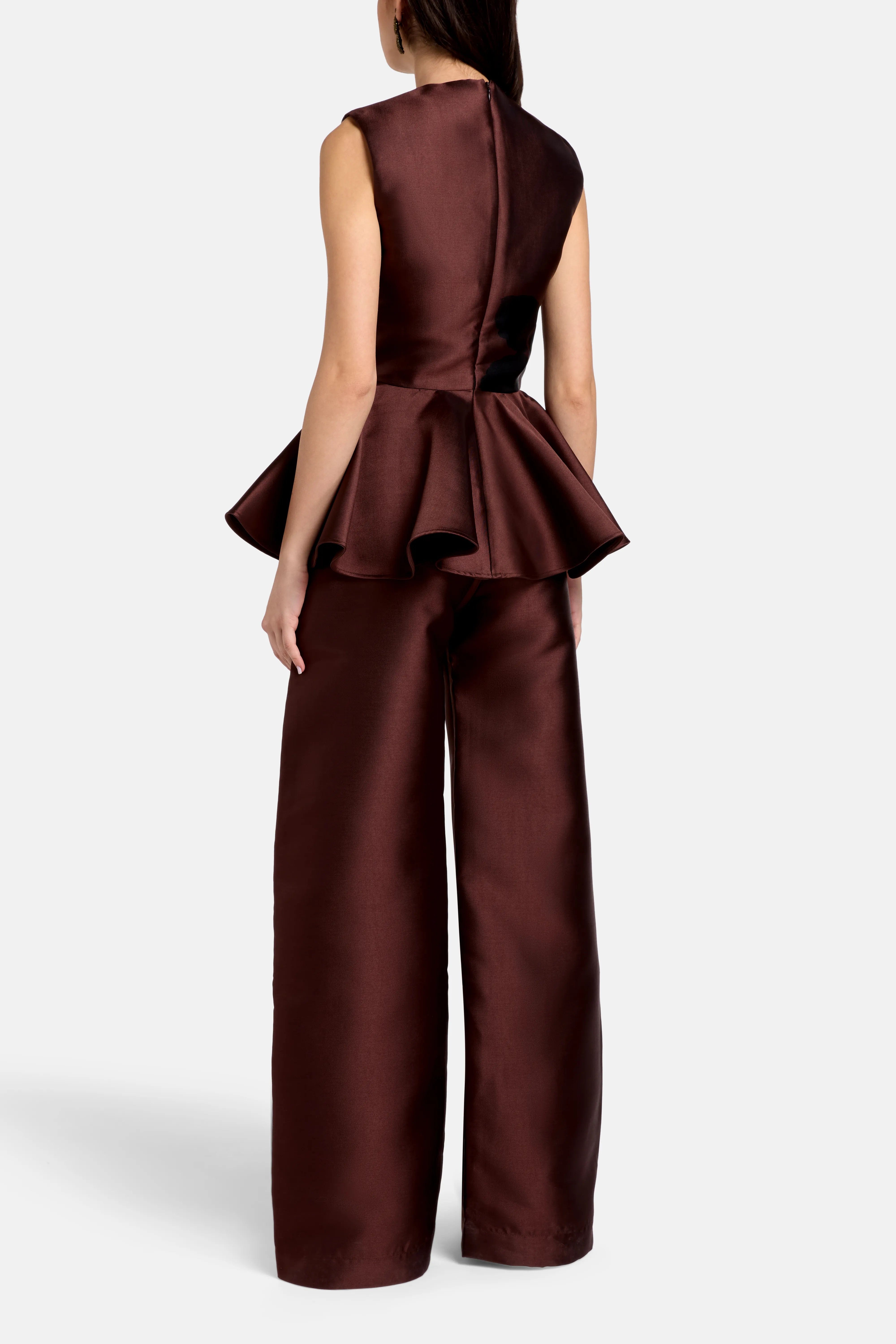 Marques Almeida Sleeveless Satin Peplum Top in Brown