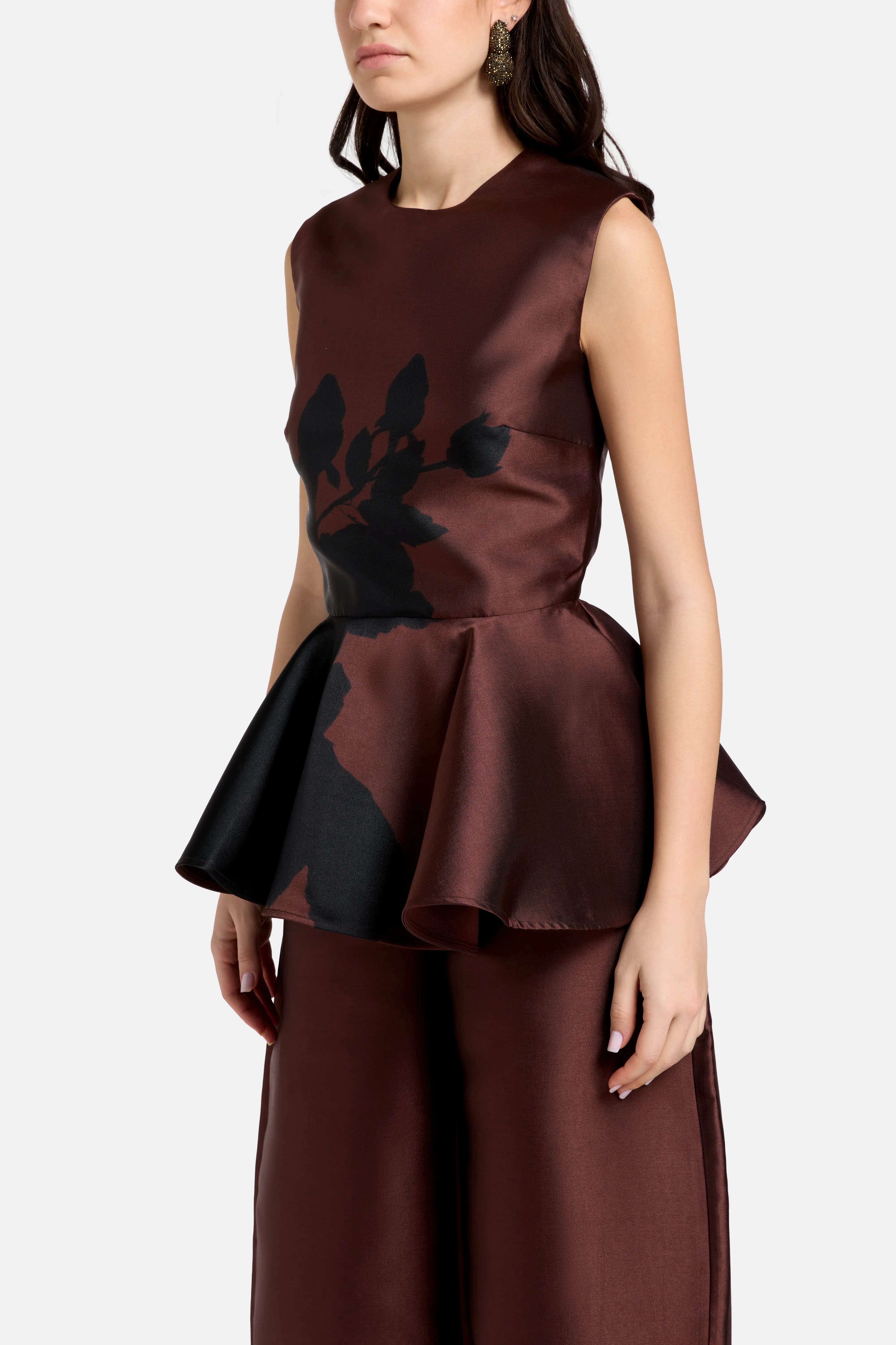 Marques Almeida Sleeveless Satin Peplum Top in Brown