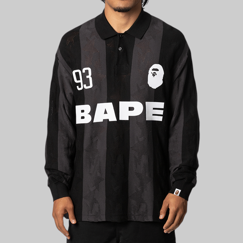 A Bathing Ape® STA Stripe Pattern Jacquard Multi Relaxed Fit Logo Long Sleeve - Black