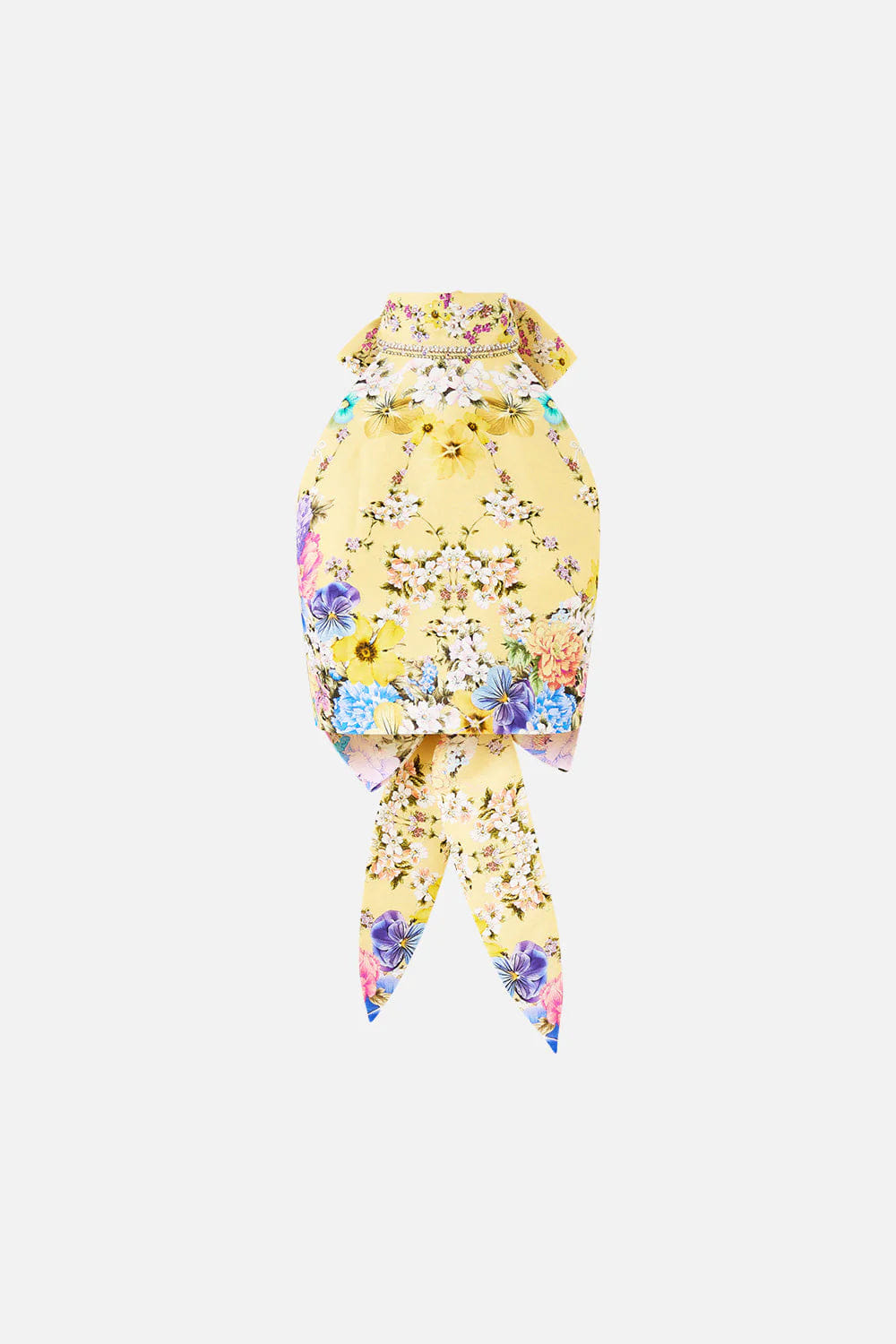 Camilla Darling Buds Sleeveless Floral Linen Silk Halter Tie Back Top in Yellow