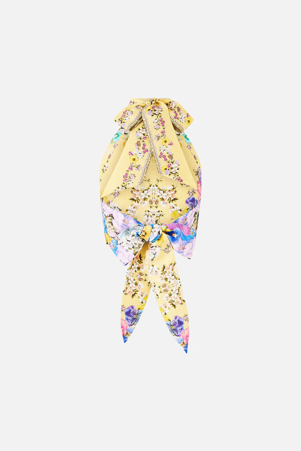 Camilla Darling Buds Sleeveless Floral Linen Silk Halter Tie Back Top in Yellow