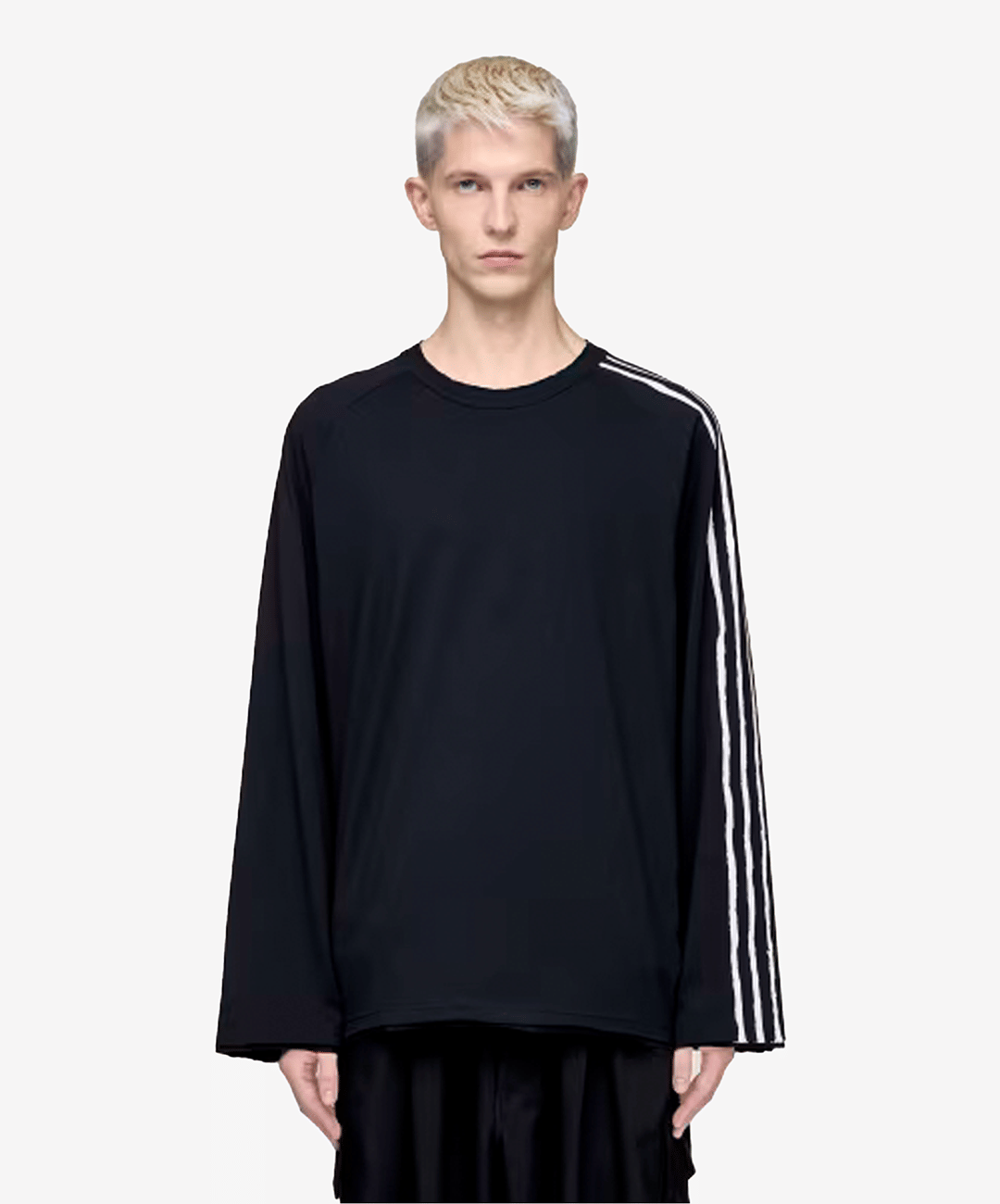 Y - 3 | RAW EDGE 3 - STRIPES Long Sleeve T-Shirt { BLACK
