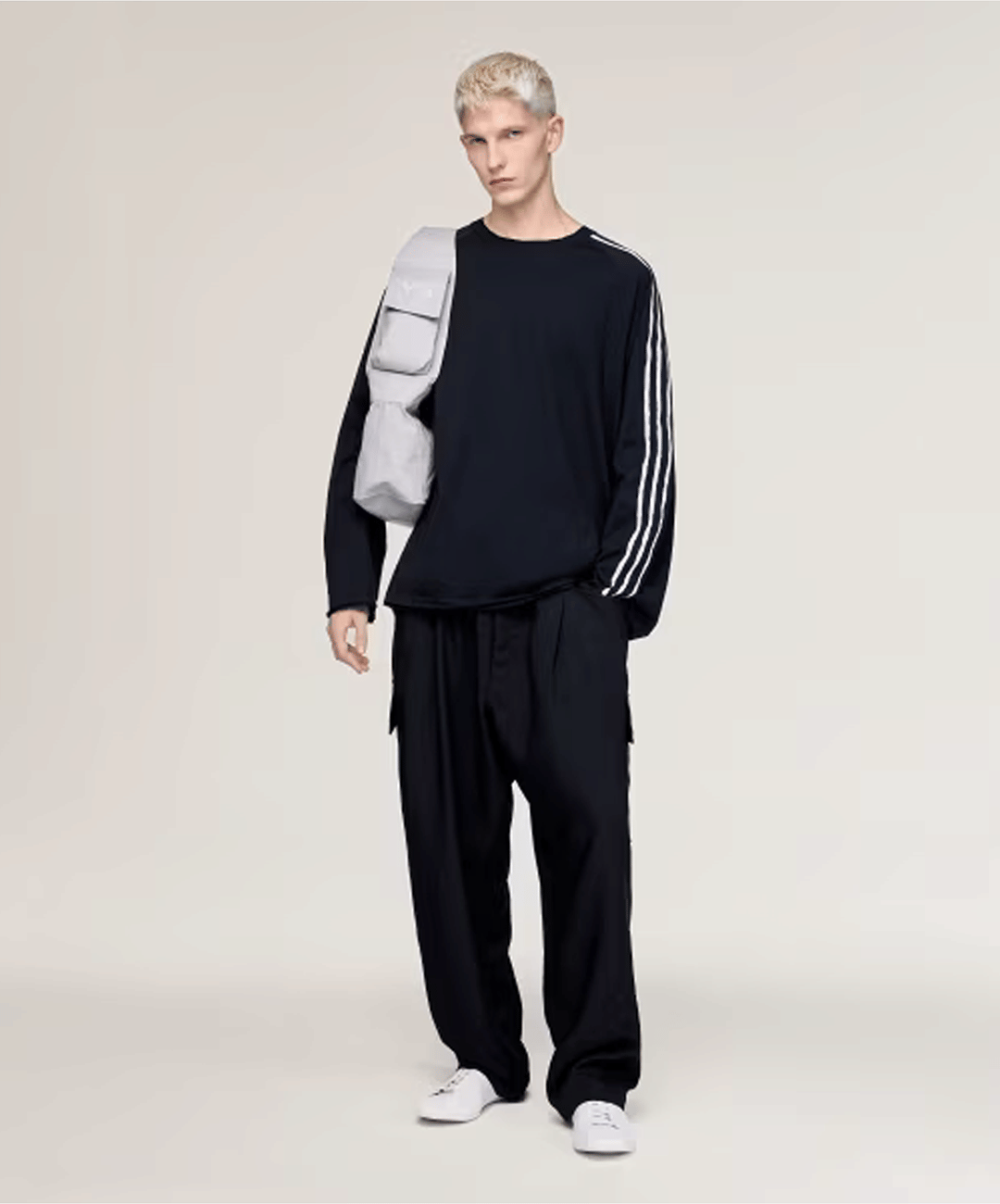 Y - 3 | RAW EDGE 3 - STRIPES Long Sleeve T-Shirt { BLACK