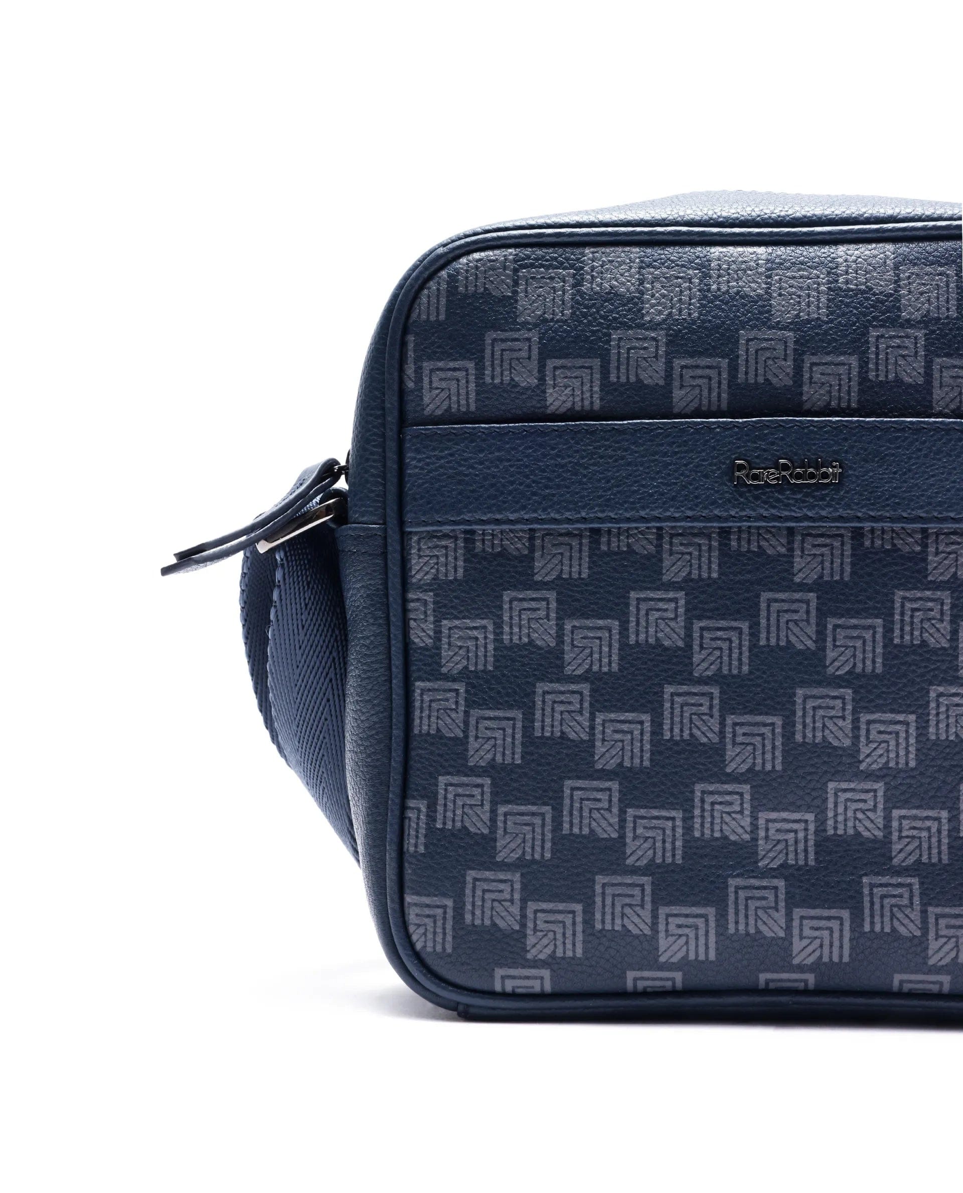 RARE Rabbit Men's Trav Blue Monogram Print Crossbody Bag