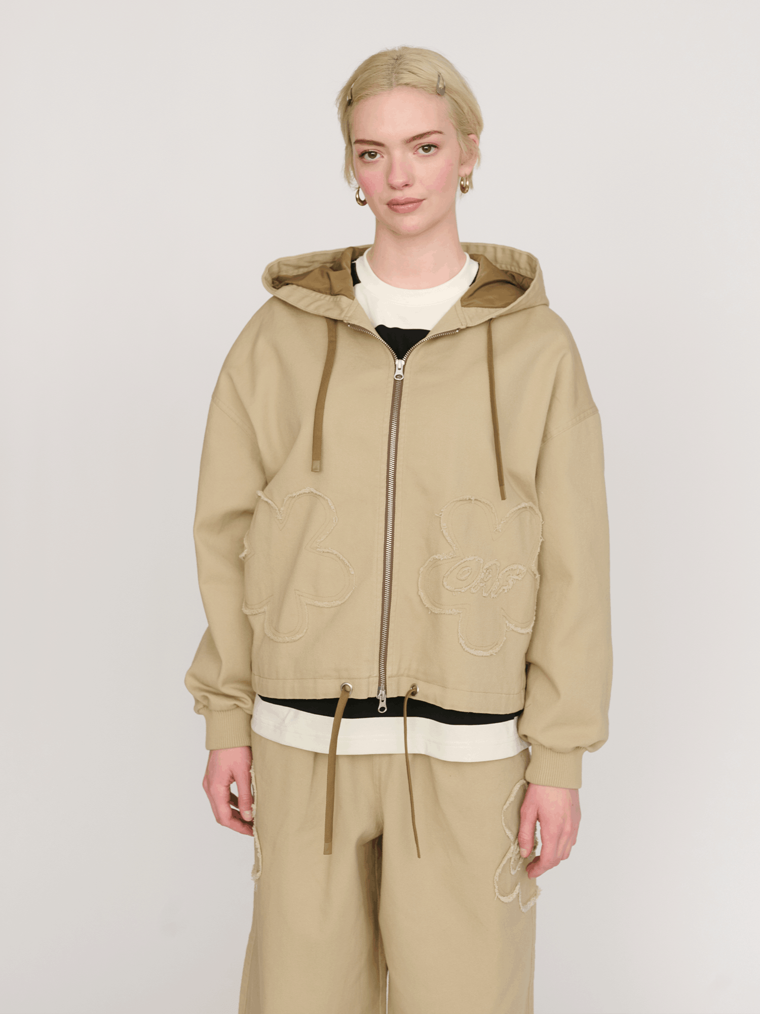 Flower Big Flower Twill Zip Up Jacket