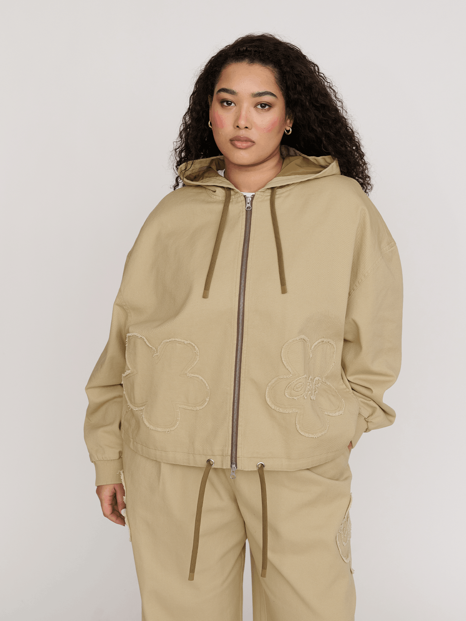 Flower Big Flower Twill Zip Up Jacket