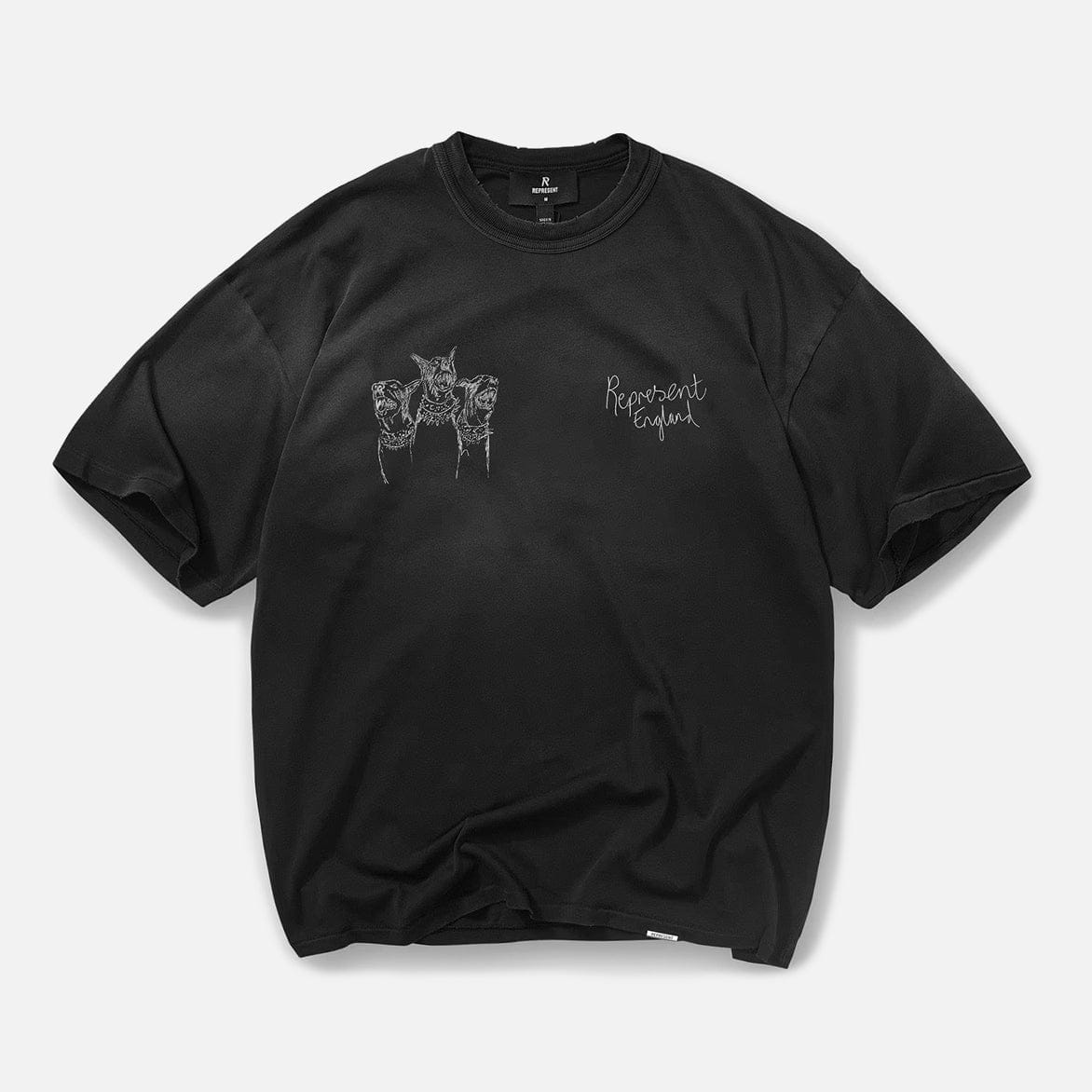 Represent HAND DRAWN THOROUGHBRED DOGS T - SHIRT - AGED BLACK
