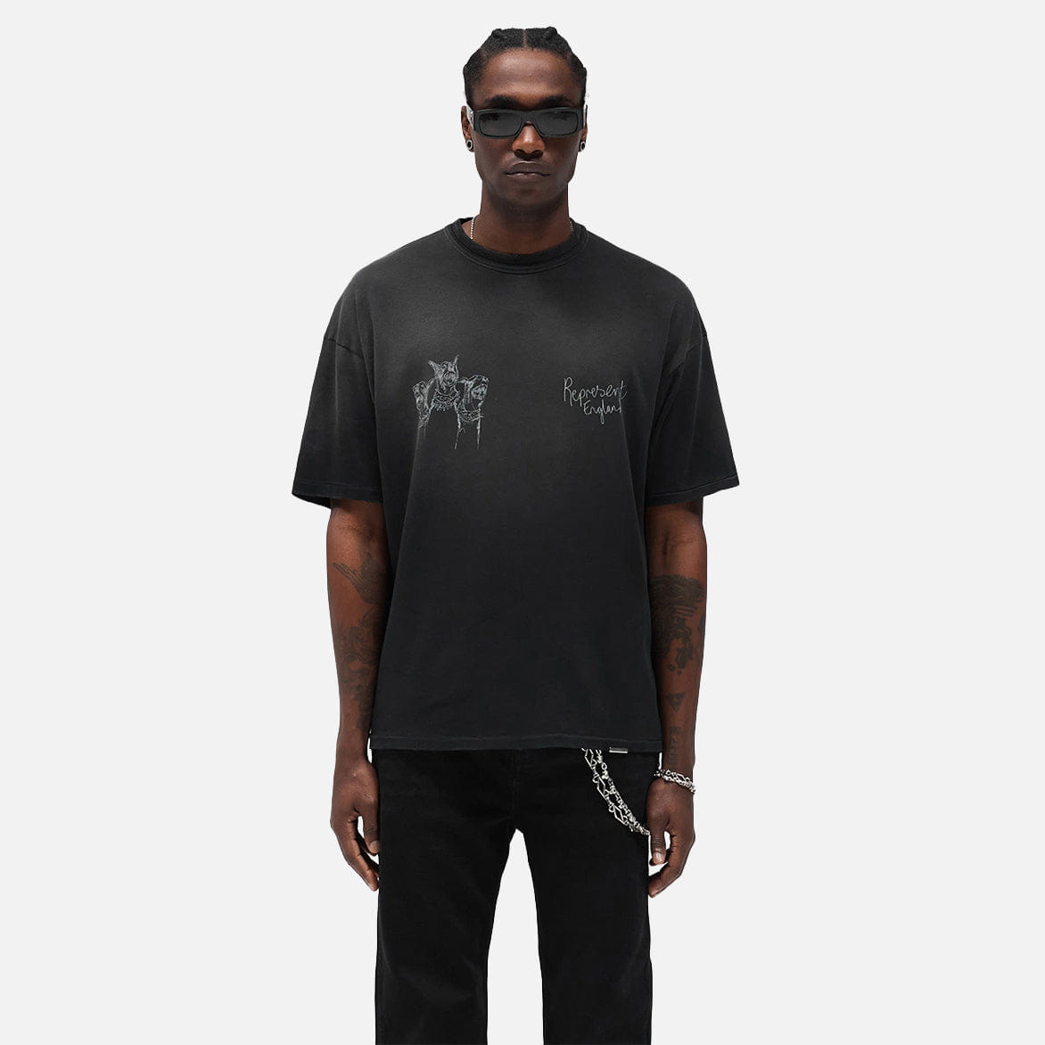 Represent HAND DRAWN THOROUGHBRED DOGS T - SHIRT - AGED BLACK